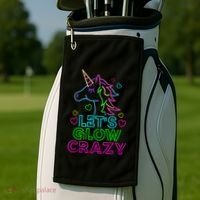 Let's Glow Crazy Glow Party 80s Retro Unicorn Costume Funny Golf Towel thumb 2
