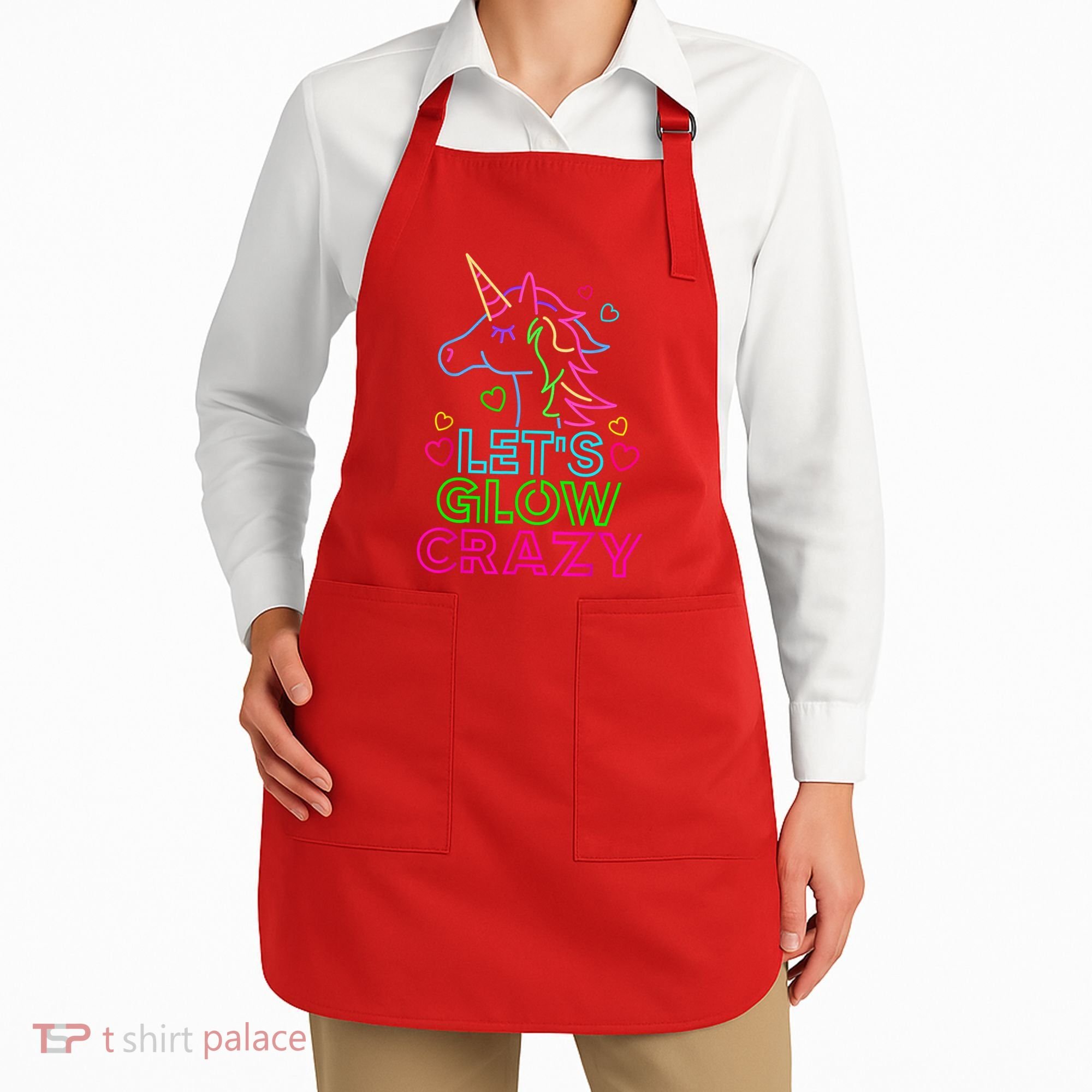 Let's Glow Crazy Glow Party 80s Retro Unicorn Costume Funny Apron