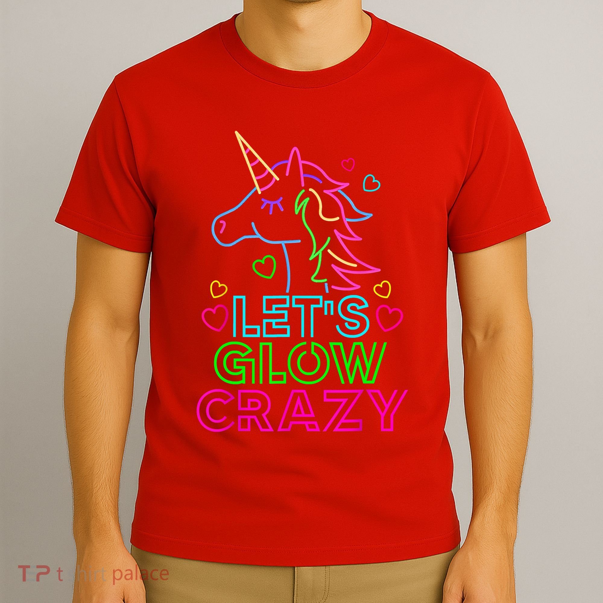 Let's Glow Crazy Glow Party 80s Retro Unicorn Costume Funny T-Shirt