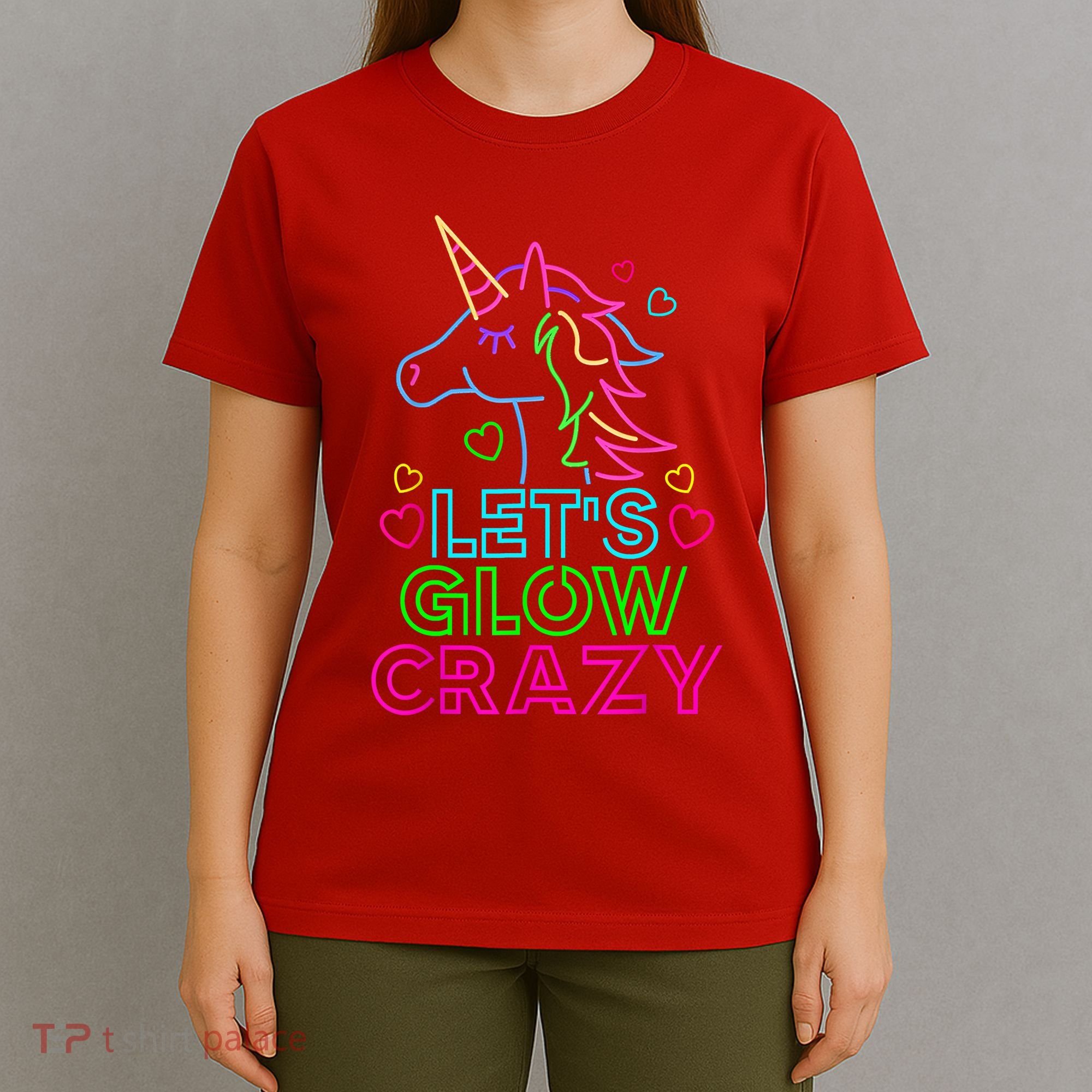 Let's Glow Crazy Glow Party 80s Retro Unicorn Costume Funny T-Shirt
