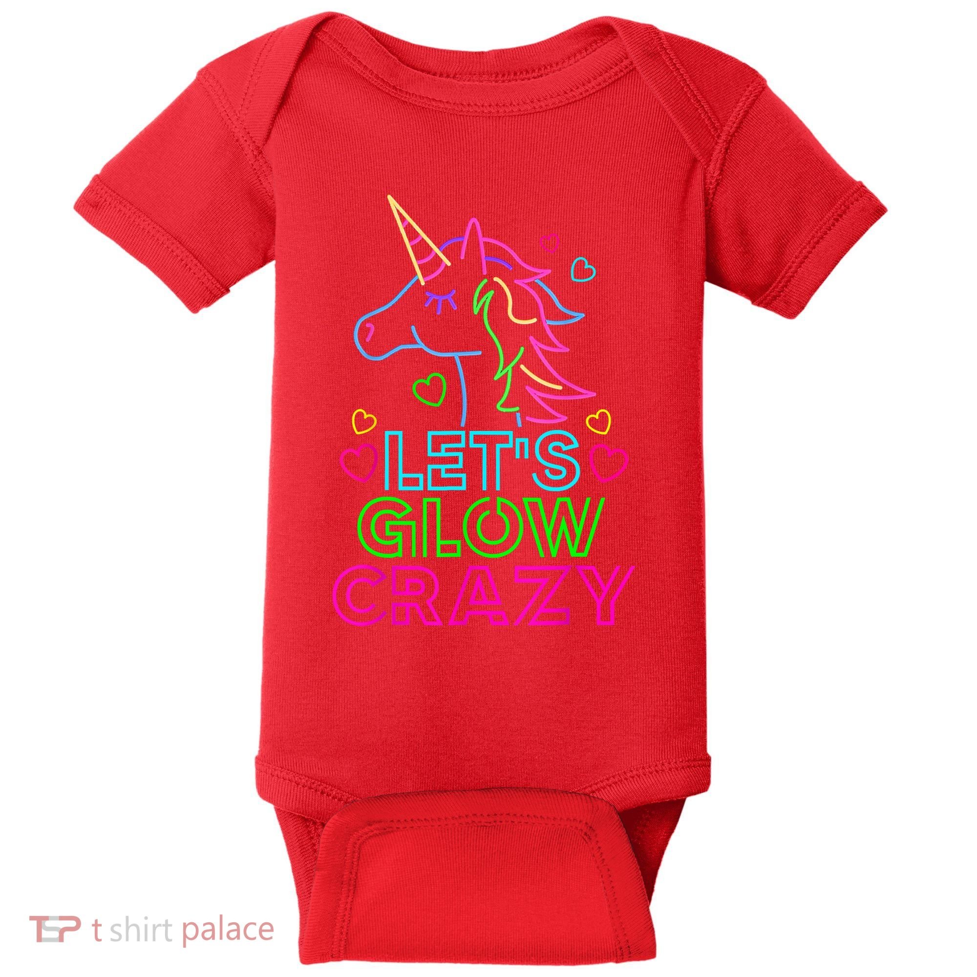 Let's Glow Crazy Glow Party 80s Retro Unicorn Costume Funny Baby Bodysuit