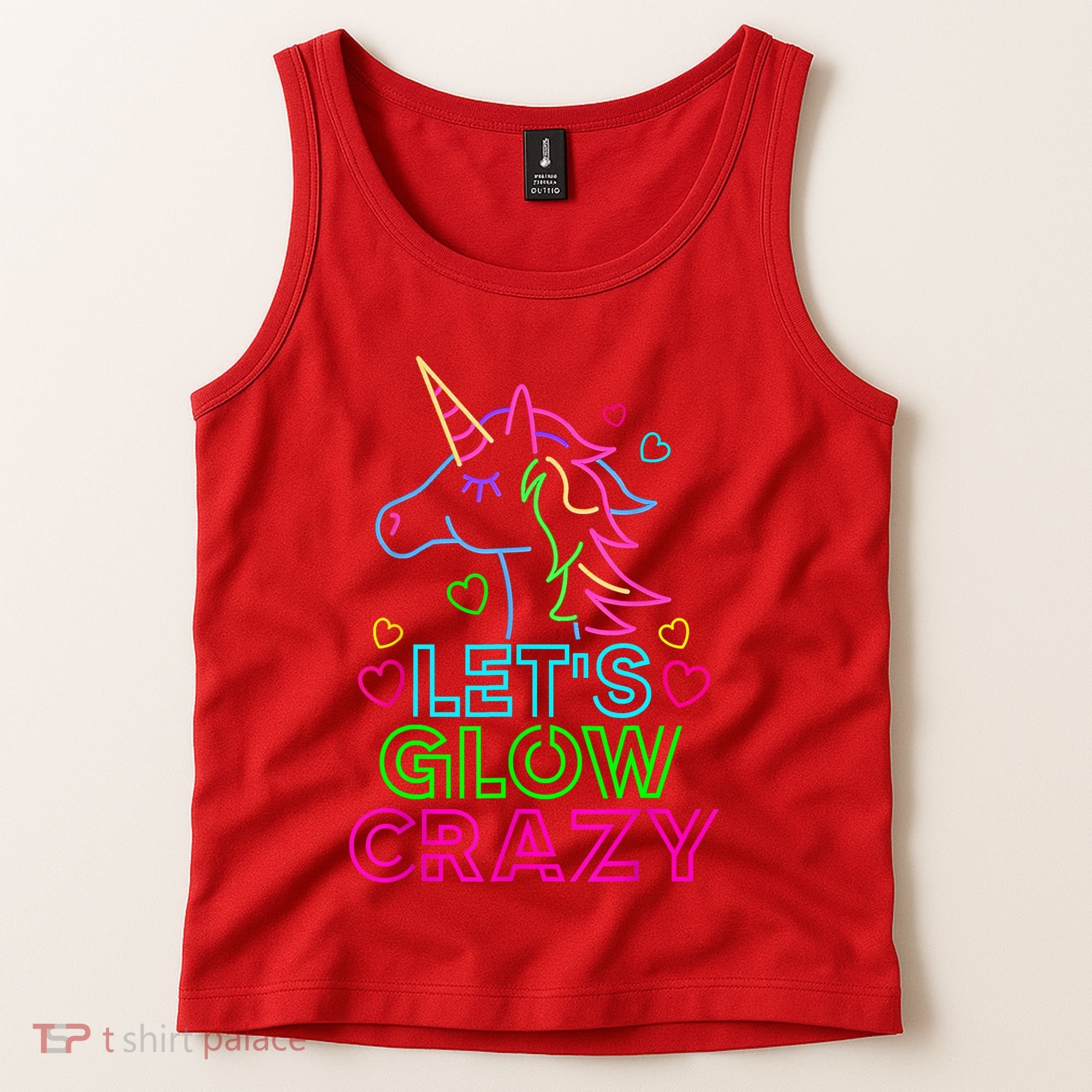 Let's Glow Crazy Glow Party 80s Retro Unicorn Costume Funny Tank Top