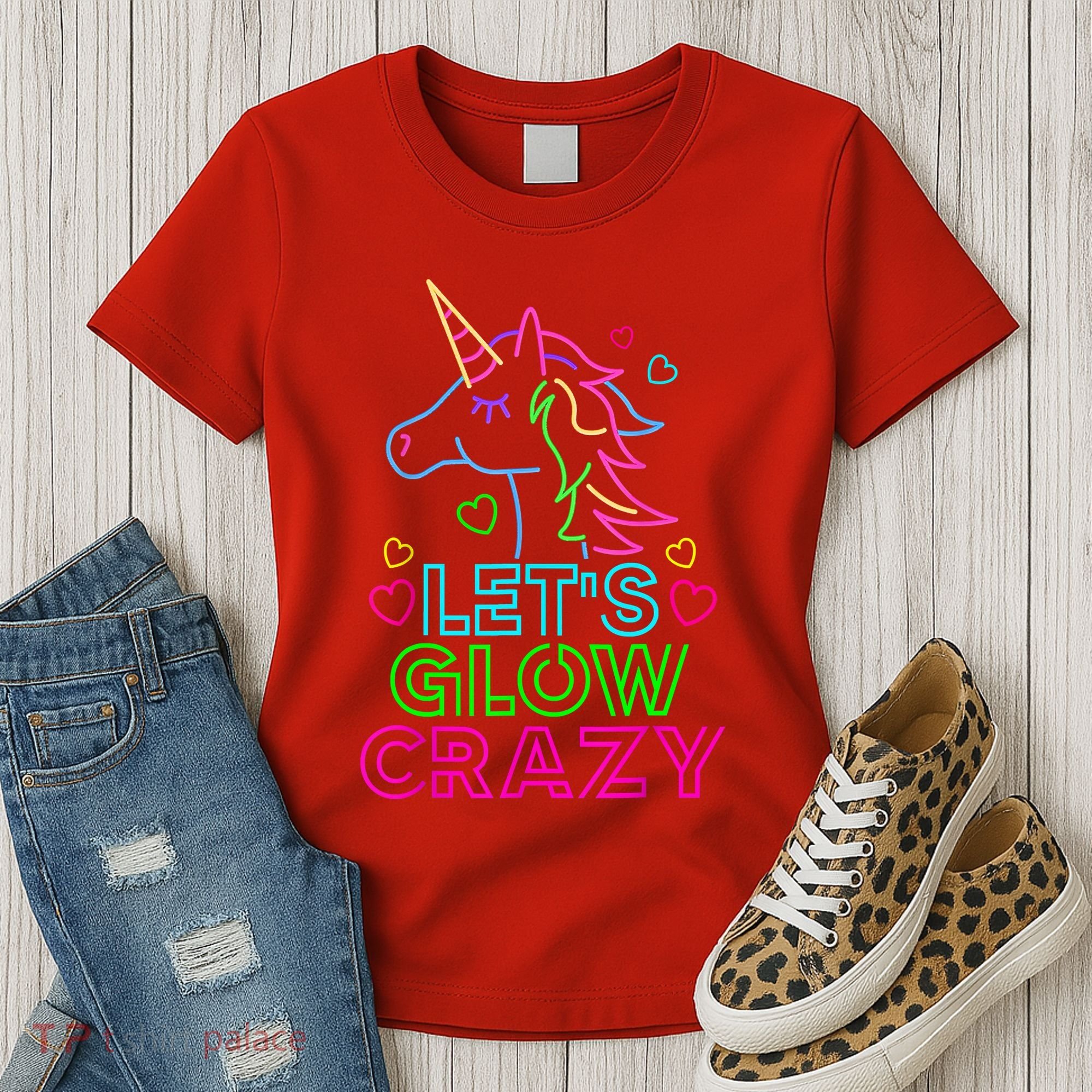 Let's Glow Crazy Glow Party 80s Retro Unicorn Costume Funny Women's T-Shirt