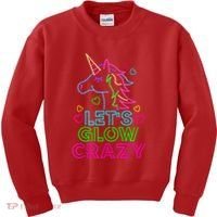 Let's Glow Crazy Glow Party 80s Retro Unicorn Costume Funny Kids Sweatshirt thumb 0