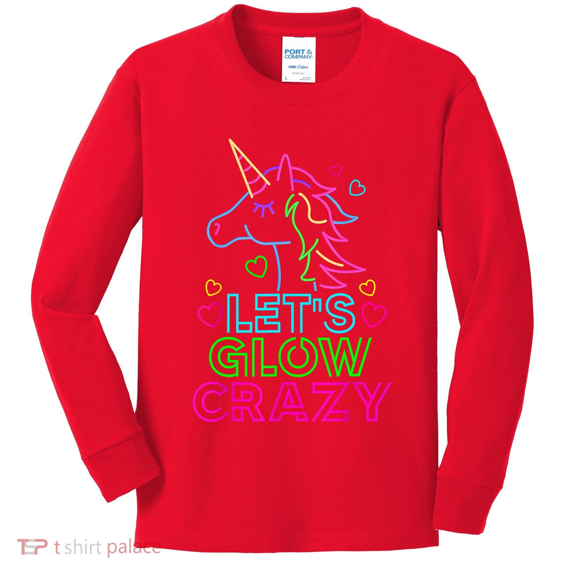 Let's Glow Crazy Glow Party 80s Retro Unicorn Costume Funny Kids Long Sleeve Shirt