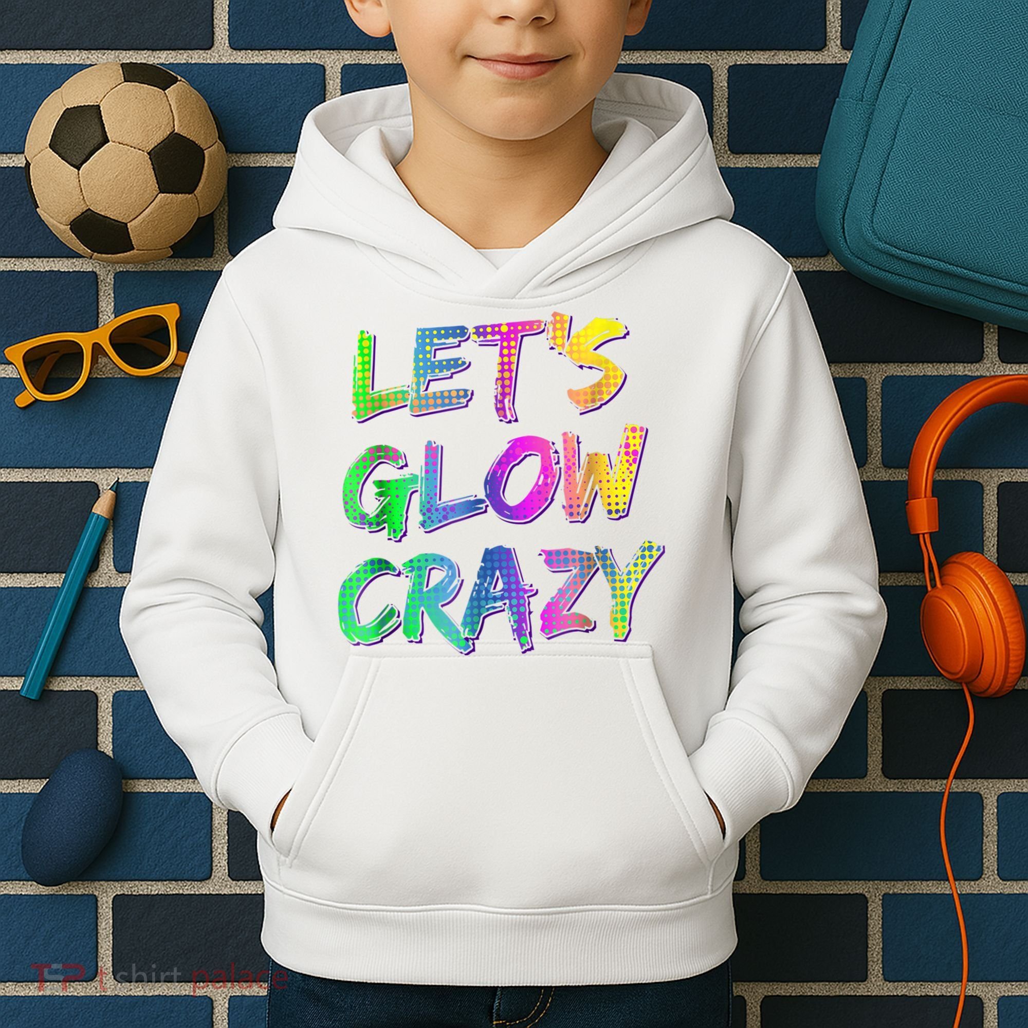 Let's Glow Crazy Shirt Neon Glow Dance Party Kids Hoodie