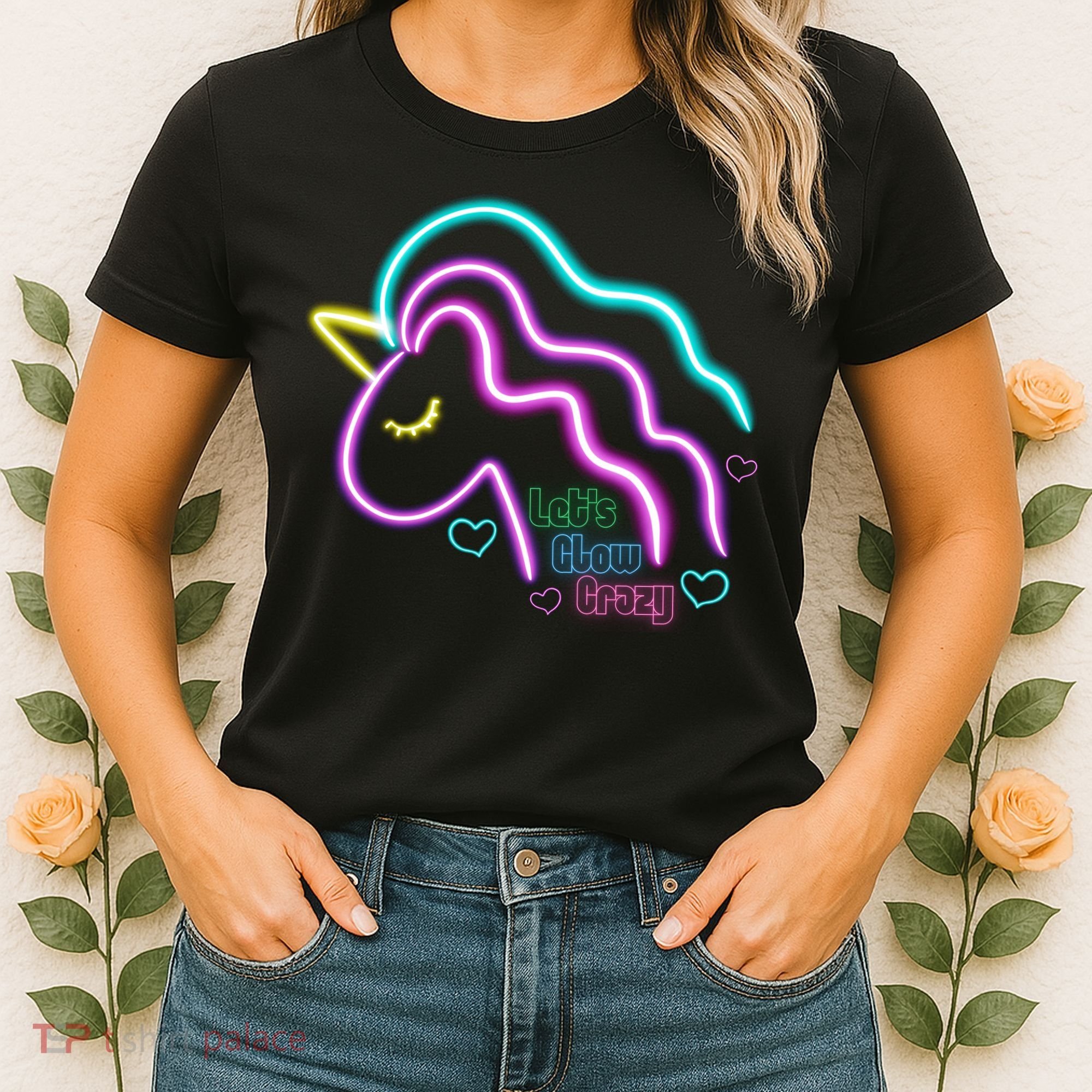 Let's Glow Crazy Unicorn Cute Women's T-Shirt