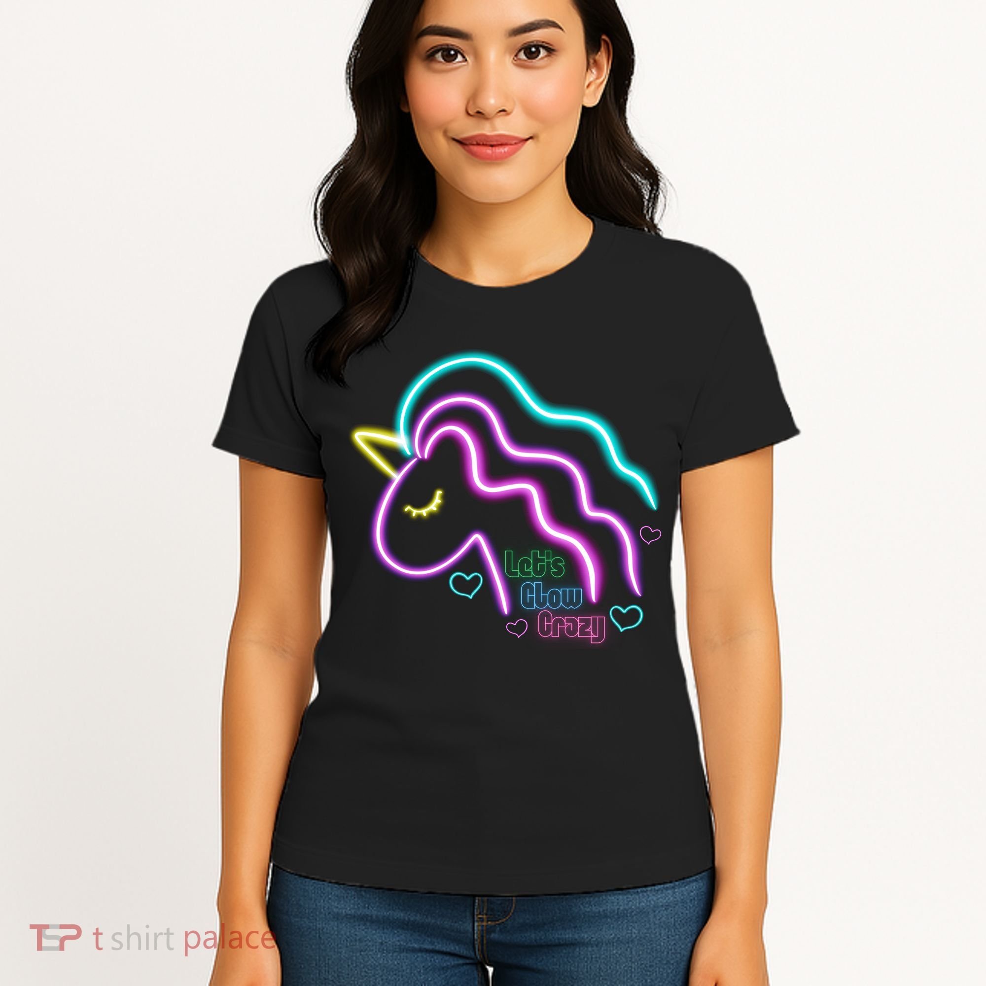 Let's Glow Crazy Unicorn Cute Women's T-Shirt