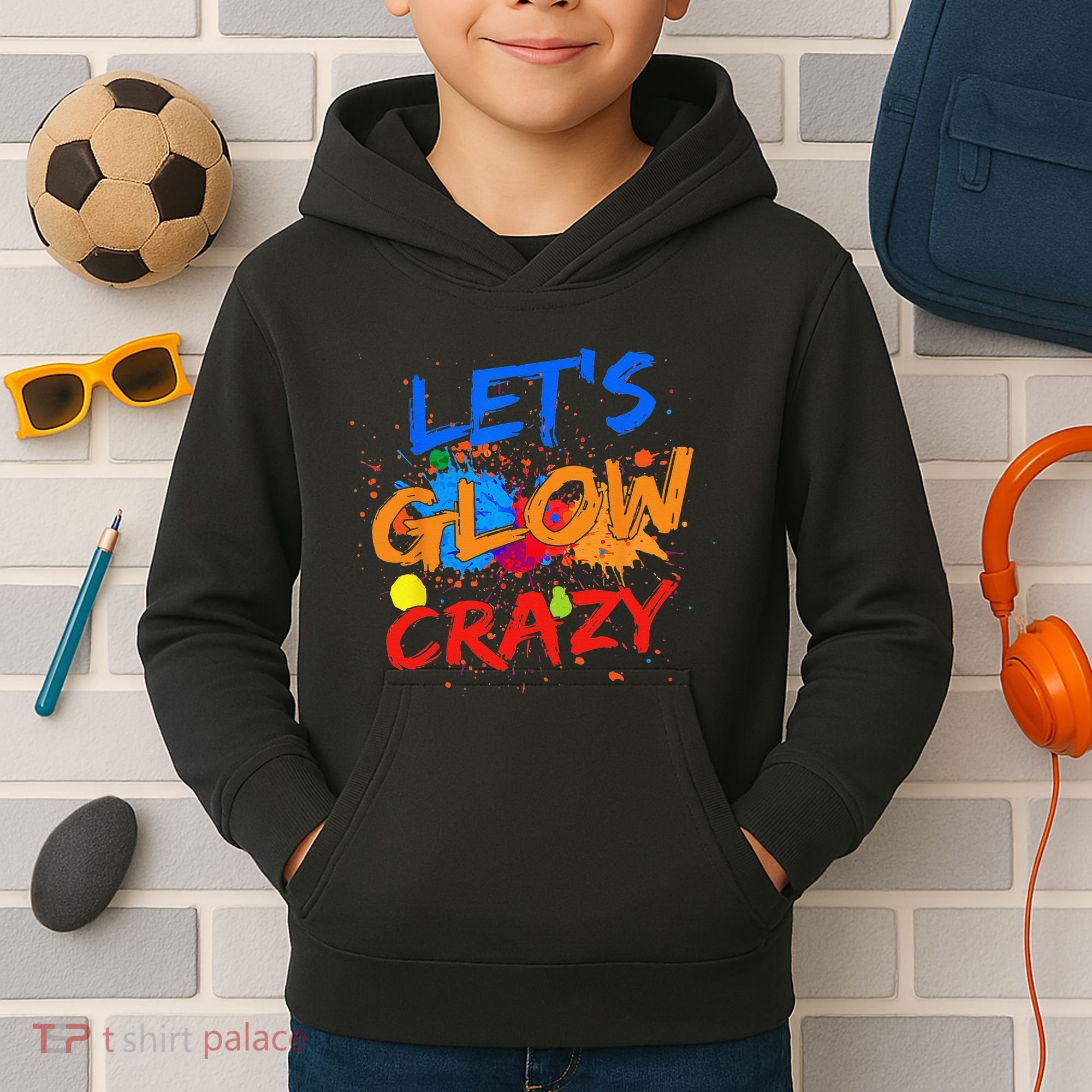 Let's Glow Crazy Glow Party 80s Retro Costume Party Lover Kids Hoodie