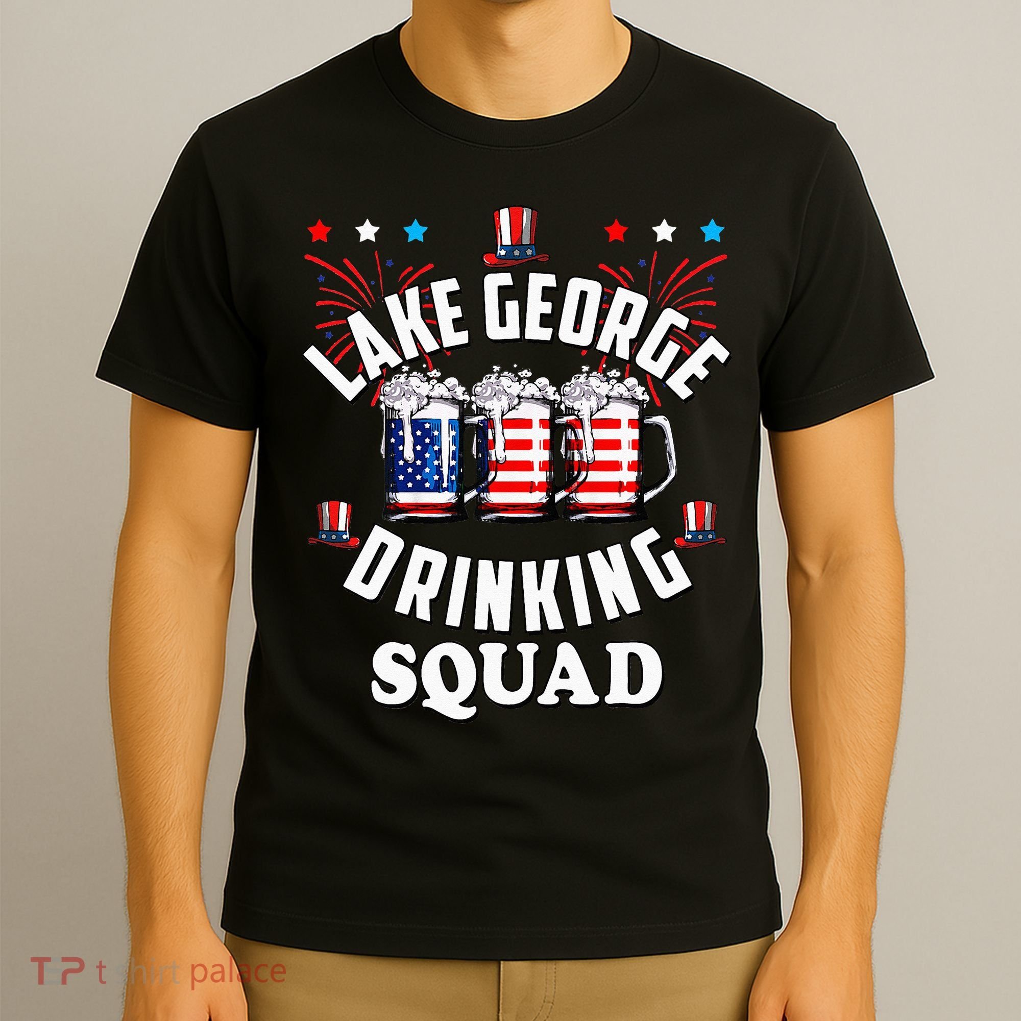 lake george drinking squad 4th of july usa flag beer T-Shirt