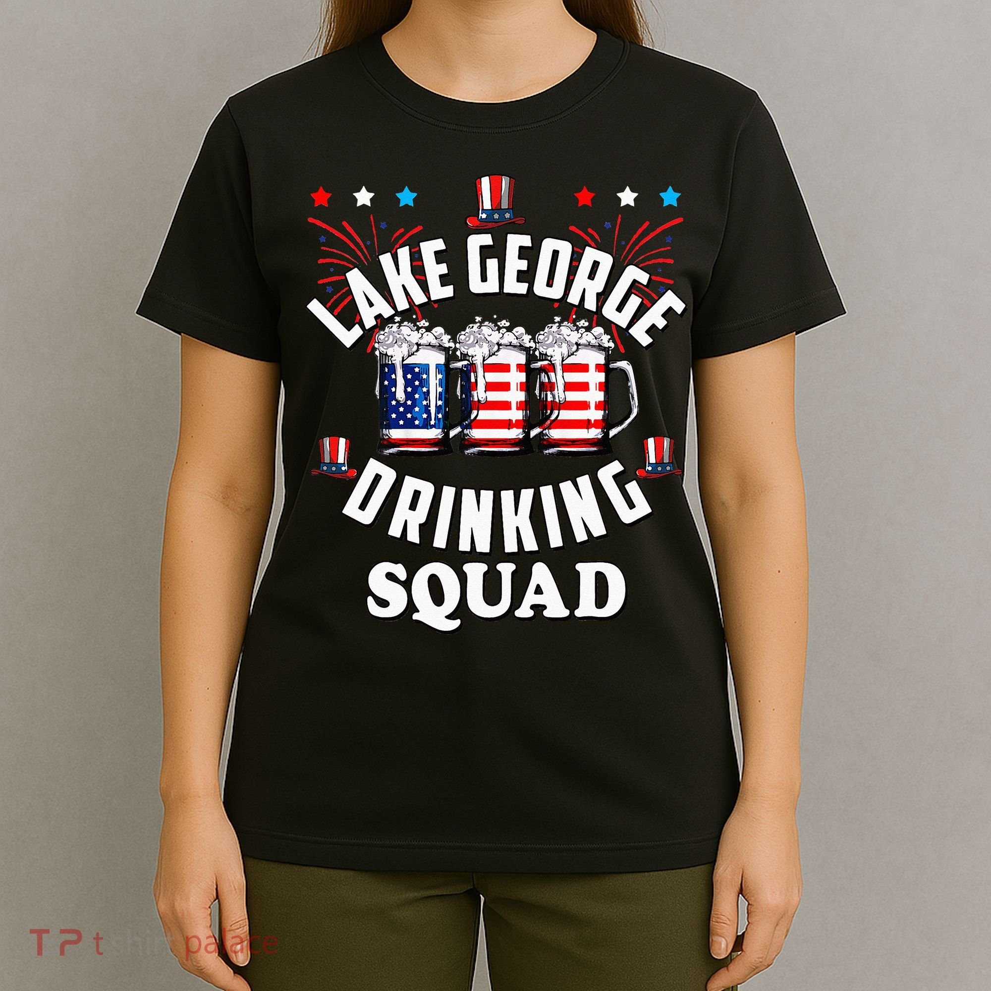 lake george drinking squad 4th of july usa flag beer T-Shirt