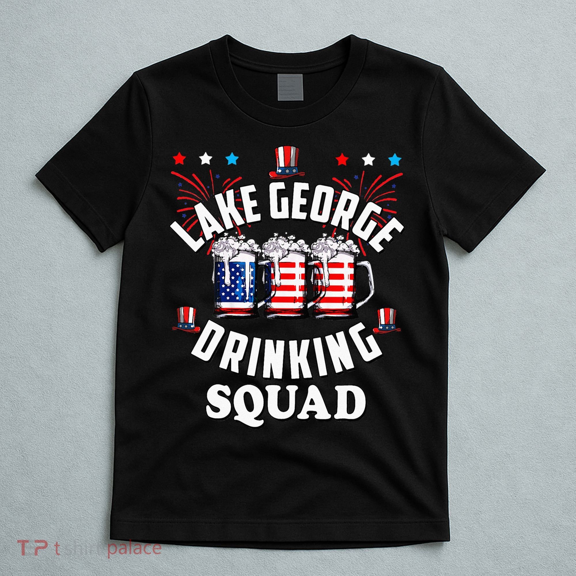 lake george drinking squad 4th of july usa flag beer T-Shirt