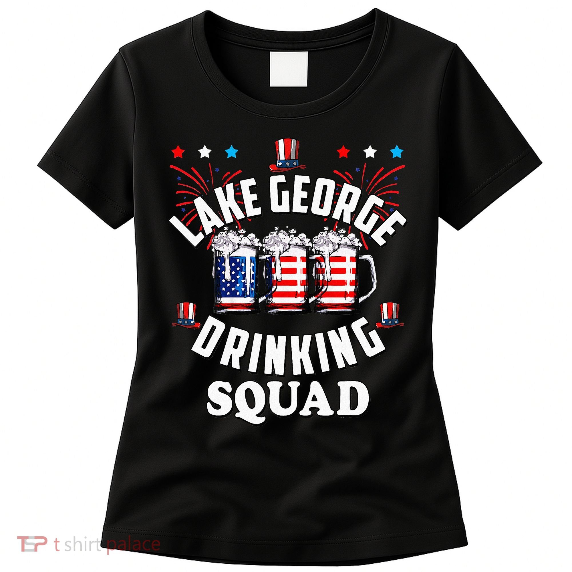 lake george drinking squad 4th of july usa flag beer Women's T-Shirt