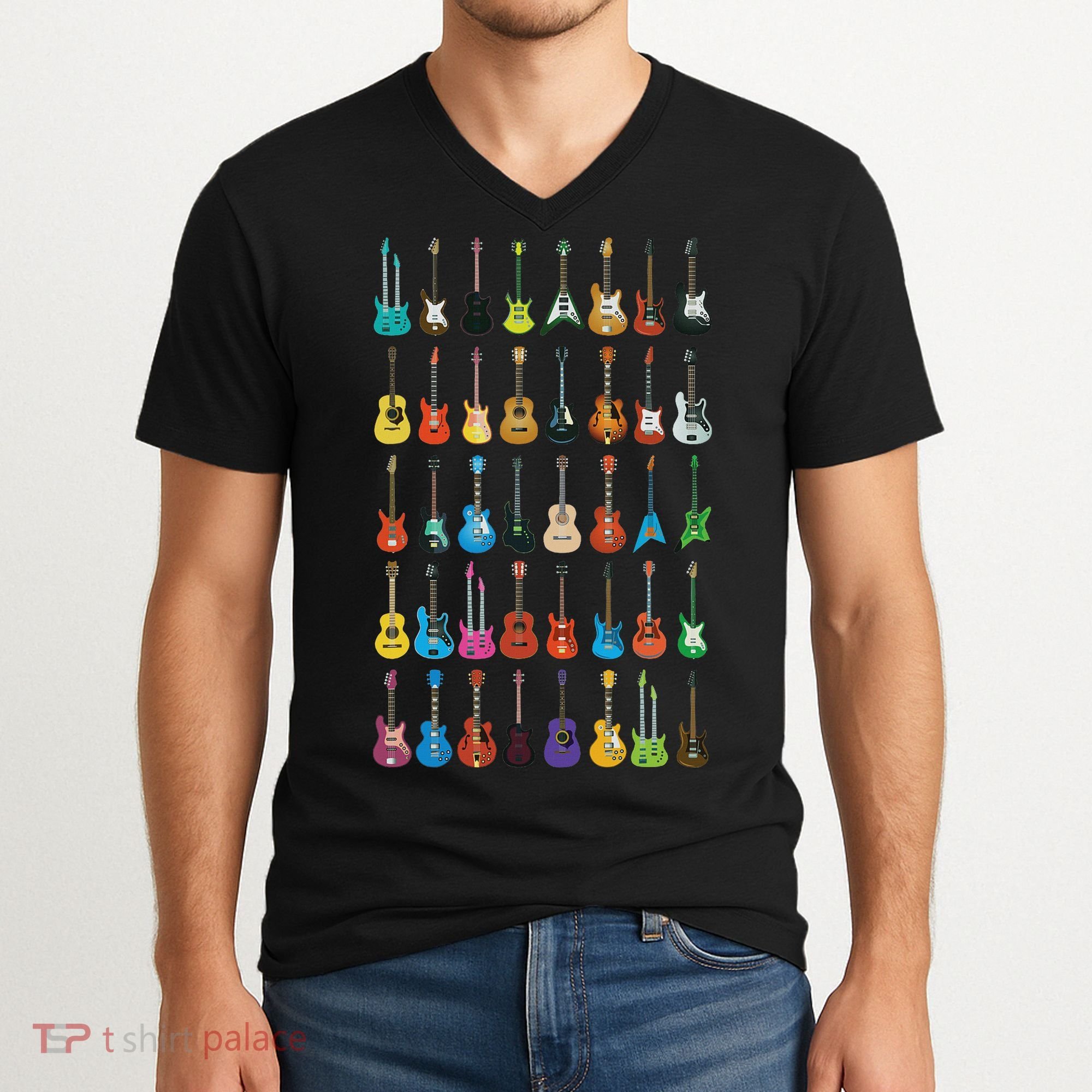 Love Guitar Different Guitars Music Lover Funny Gift V-Neck T-Shirt