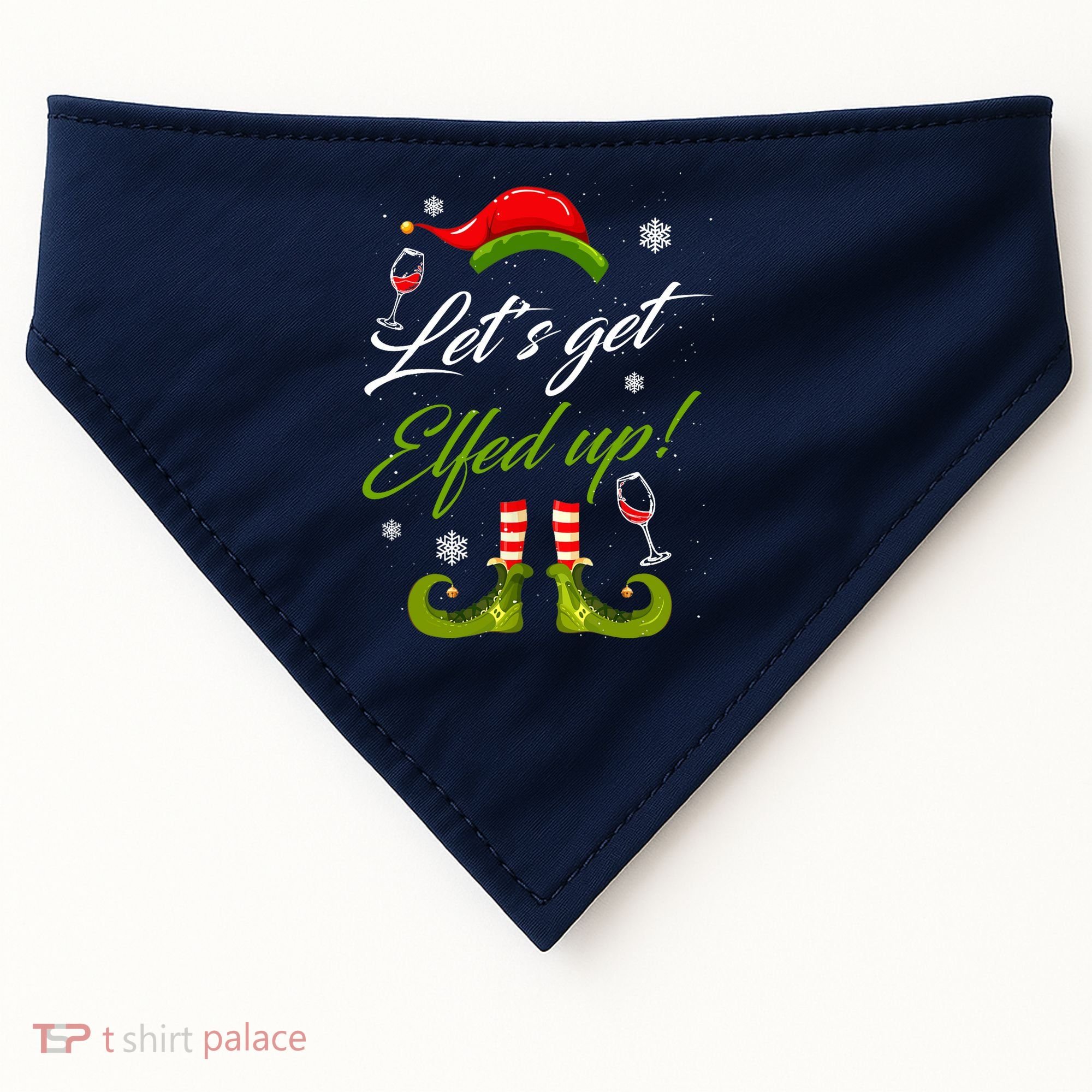 Let's Get Elfed Up Wine Drinking Christmas USA-Made Doggie Bandana