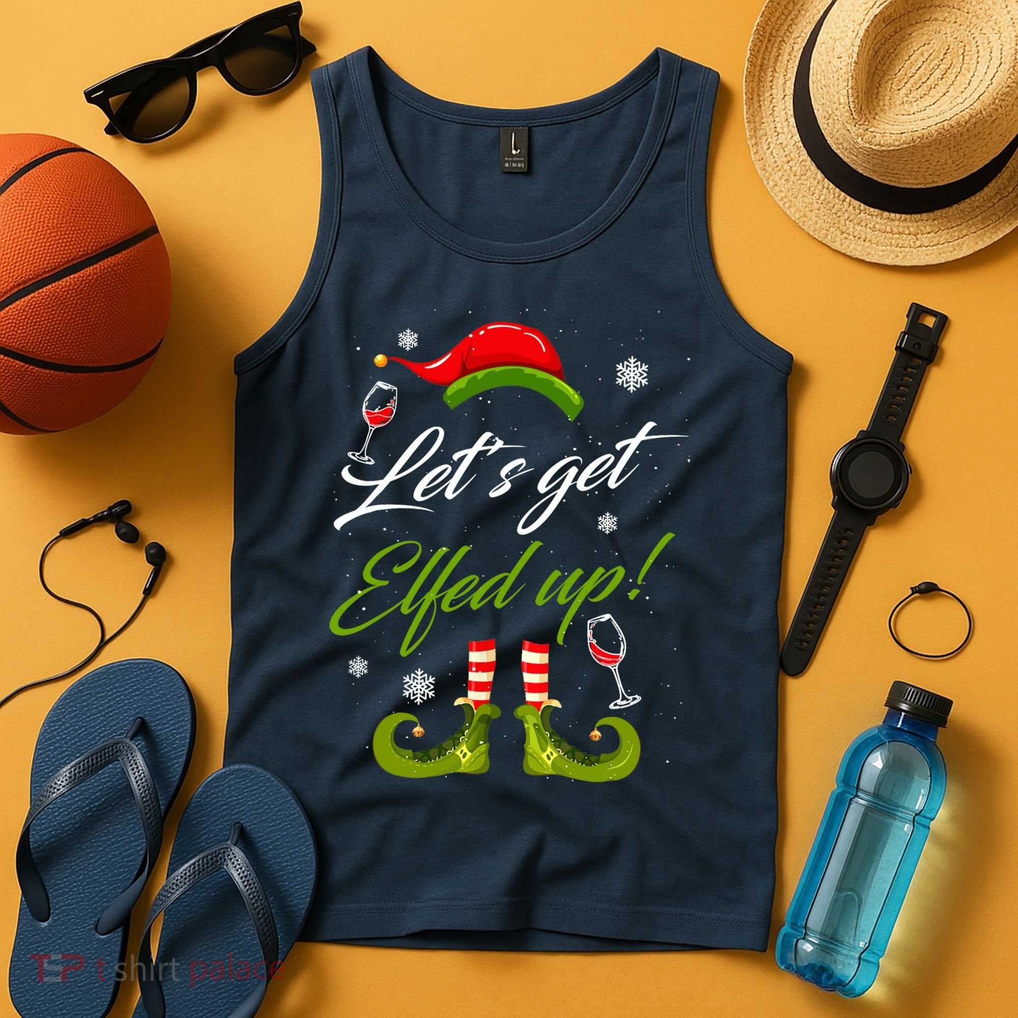 Let's Get Elfed Up Wine Drinking Christmas Tank Top