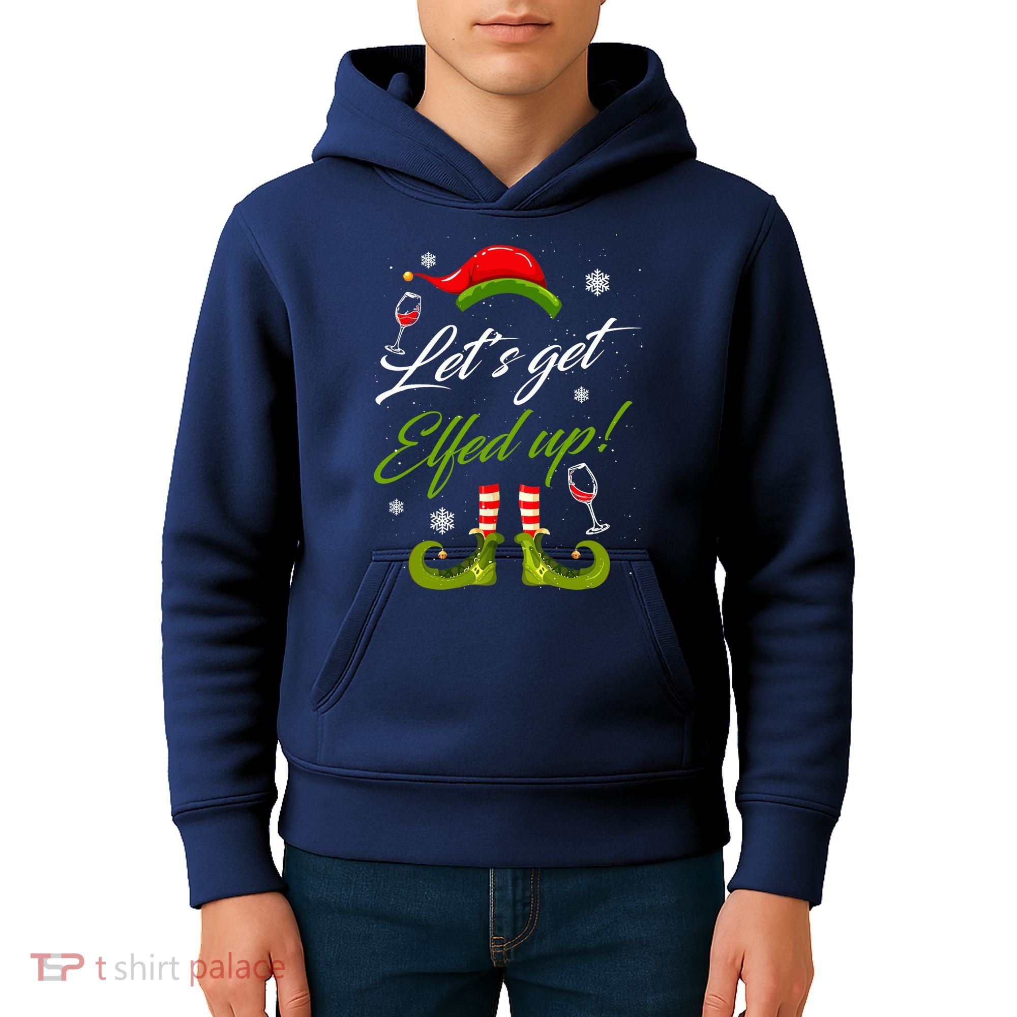 Let's Get Elfed Up Wine Drinking Christmas Kids Hoodie