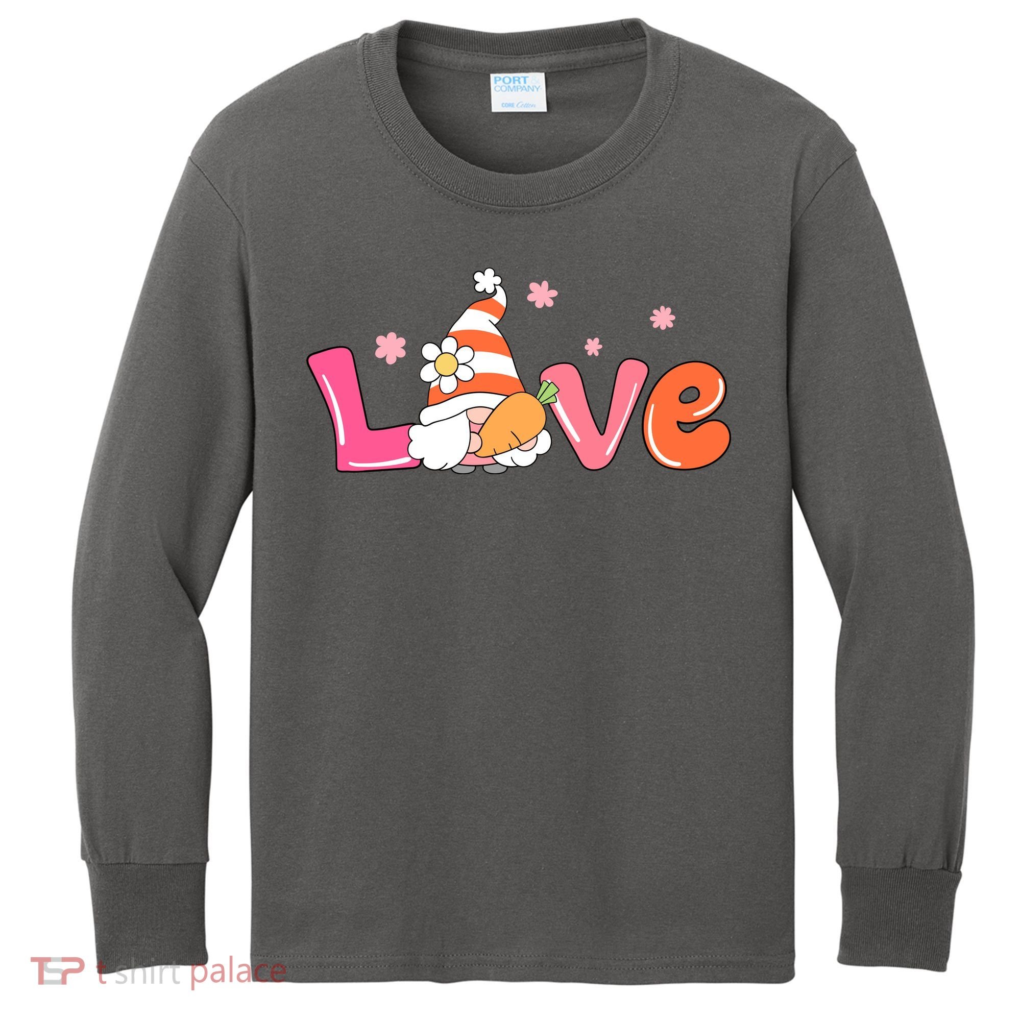 Love Gnome Easter Spring Cute Kids Long Sleeve Shirt