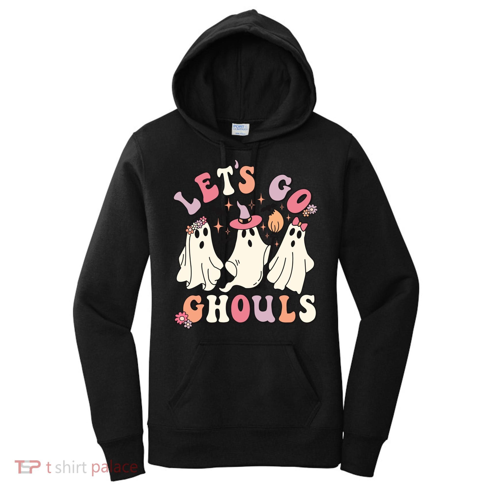 Let's Go Ghouls Funny Halloween Cute Groovy Ghost Retro Gift Women's Hoodie
