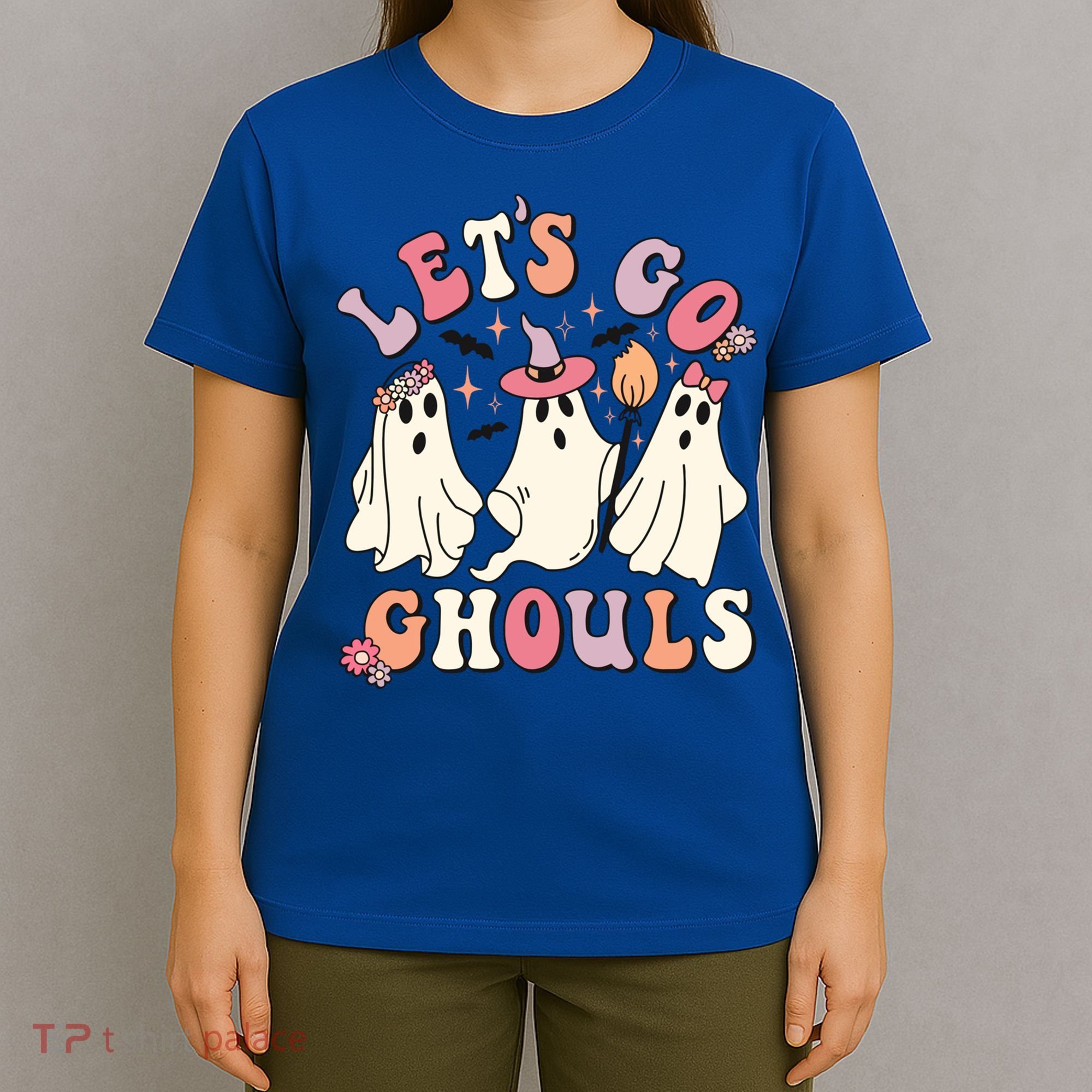 Let's Go Ghouls Funny Halloween Cute Groovy Ghost Retro Gift T-Shirt