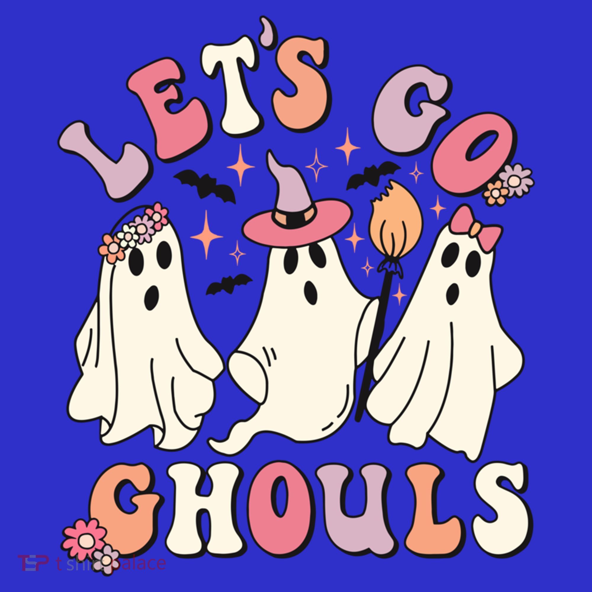 Let's Go Ghouls Funny Halloween Cute Groovy Ghost Retro Gift Polo