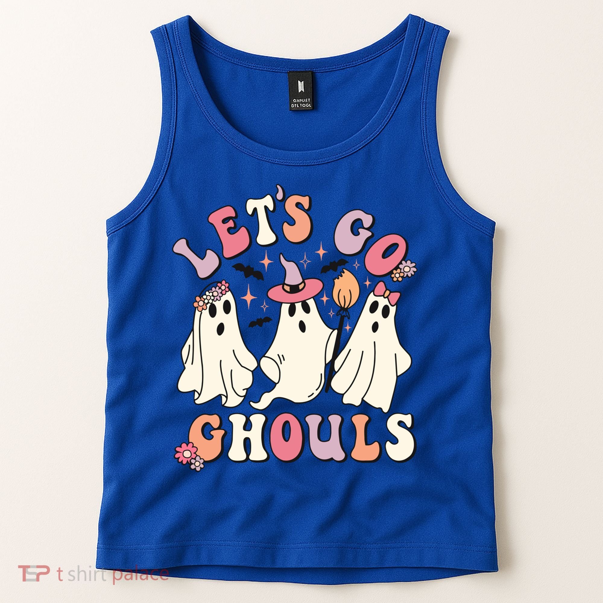 Let's Go Ghouls Funny Halloween Cute Groovy Ghost Retro Gift Tank Top