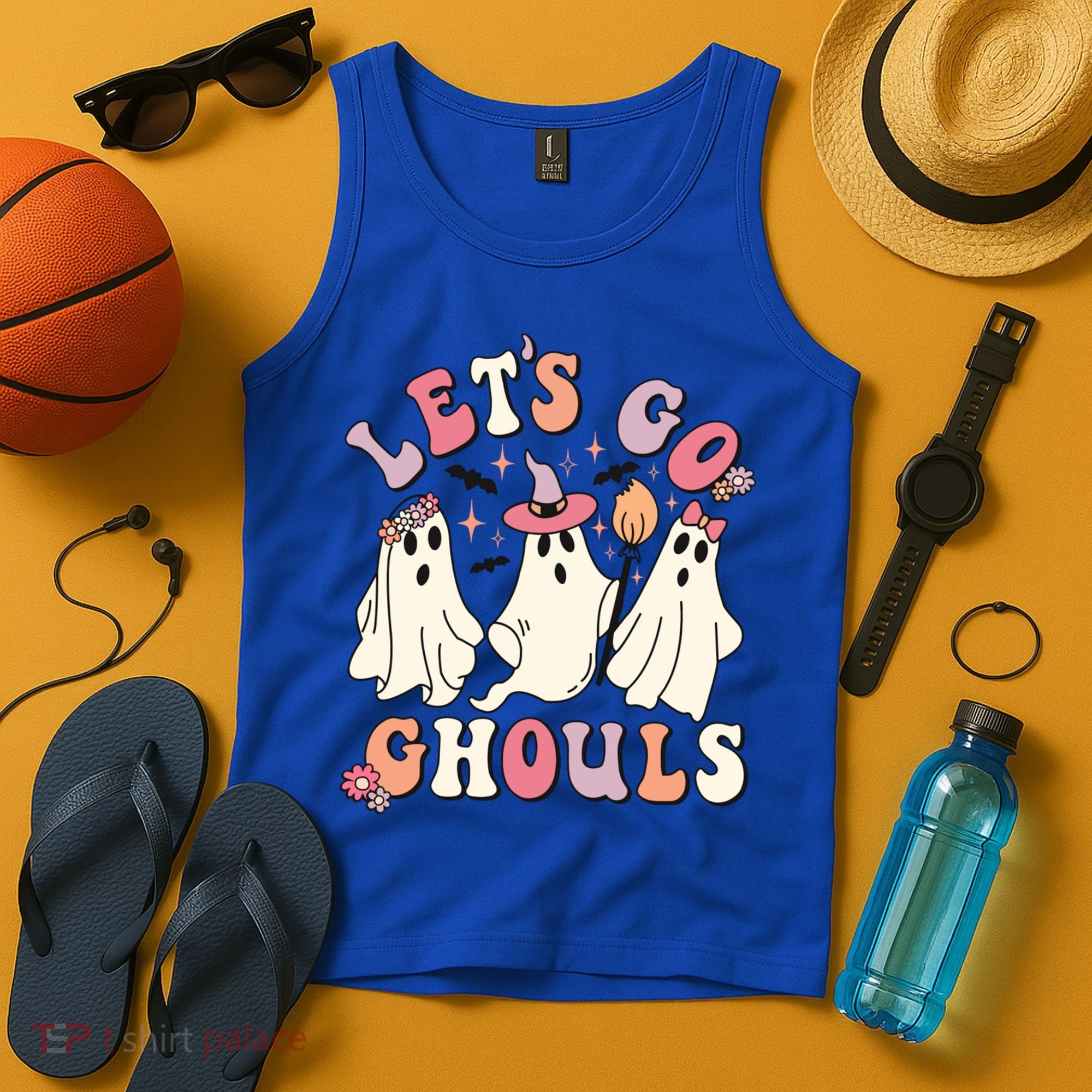 Let's Go Ghouls Funny Halloween Cute Groovy Ghost Retro Gift Tank Top