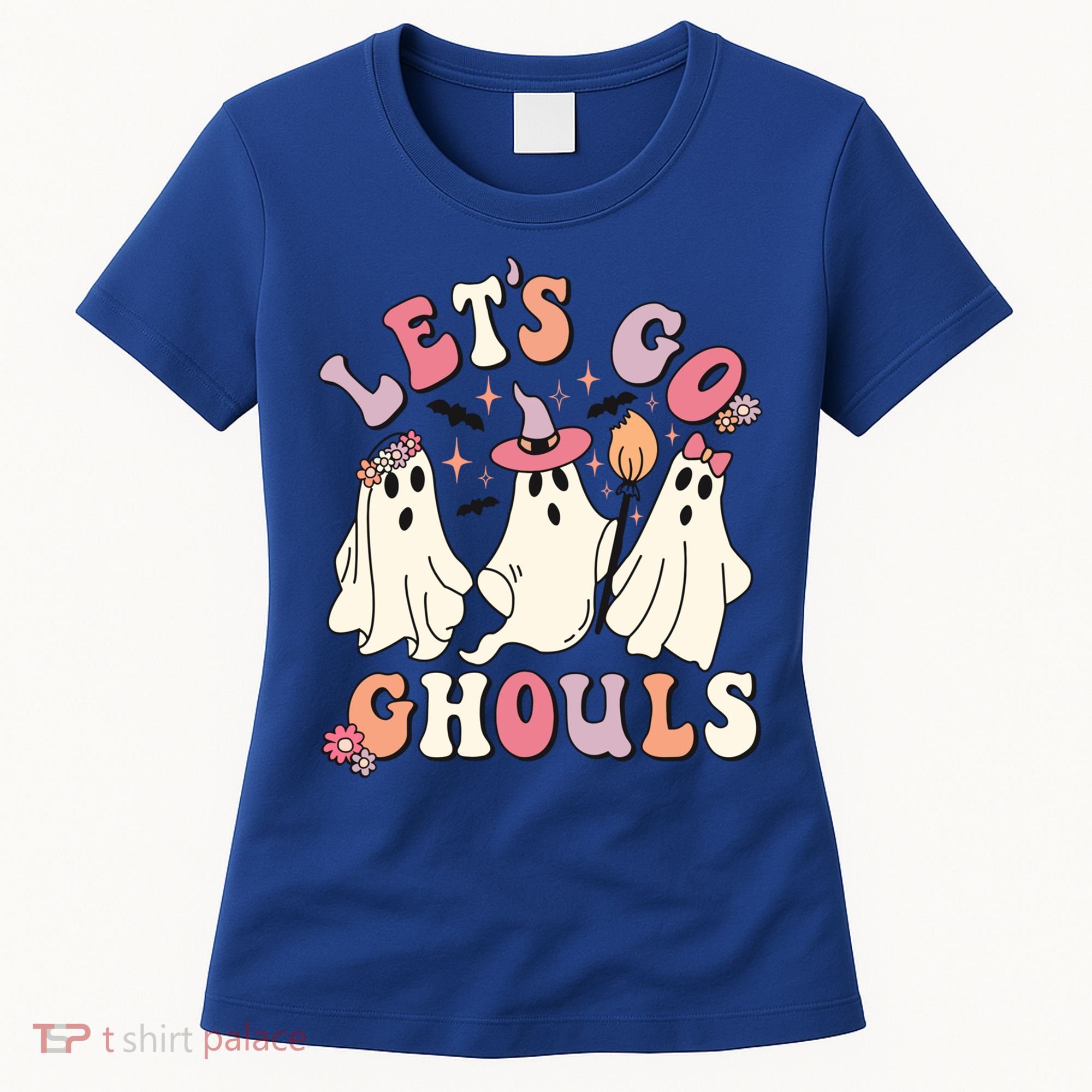 Let's Go Ghouls Funny Halloween Cute Groovy Ghost Retro Gift Women's T-Shirt