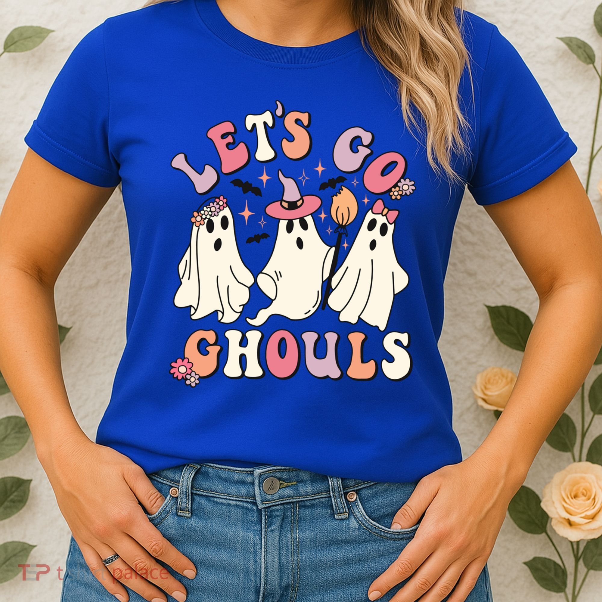 Let's Go Ghouls Funny Halloween Cute Groovy Ghost Retro Gift Women's T-Shirt