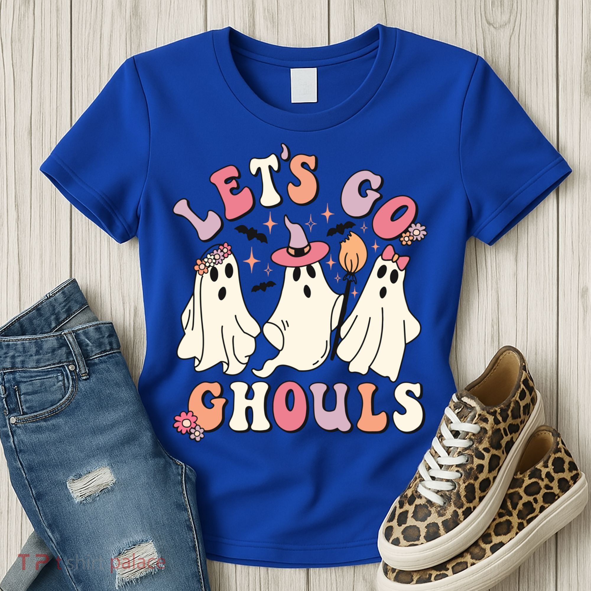 Let's Go Ghouls Funny Halloween Cute Groovy Ghost Retro Gift Women's T-Shirt