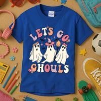Let's Go Ghouls Funny Halloween Cute Groovy Ghost Retro Gift Kids T-Shirt thumb 3