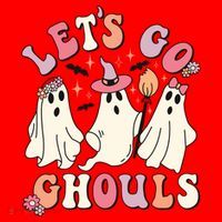 Let's Go Ghouls Funny Halloween Cute Groovy Ghost Retro Gift Santa Hat thumb 1
