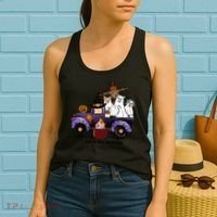 Let's Go Ghouls On Truck Funny Halloween Boo Witch Hat Cats Pumpkin Graphic Women's Tank Top thumb 2