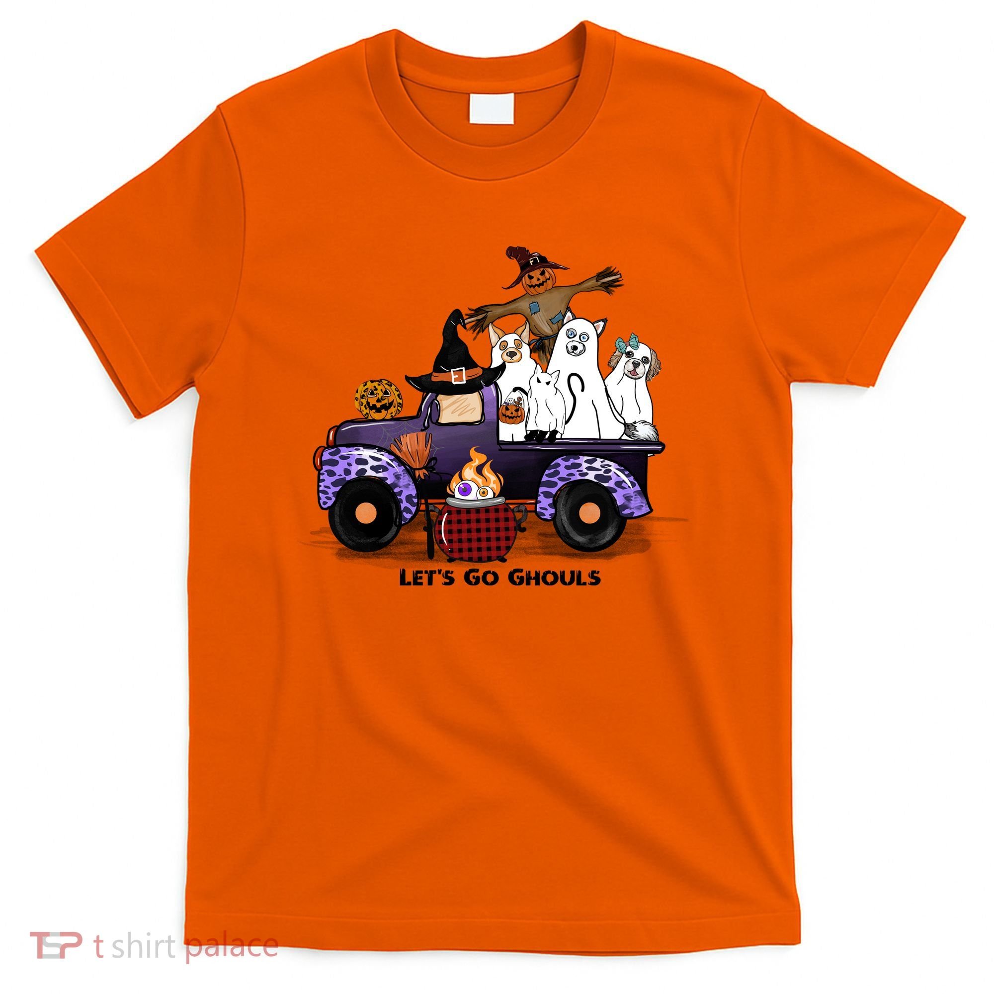 Let's Go Ghouls On Truck Funny Halloween Boo Witch Hat Cats Pumpkin Graphic T-Shirt