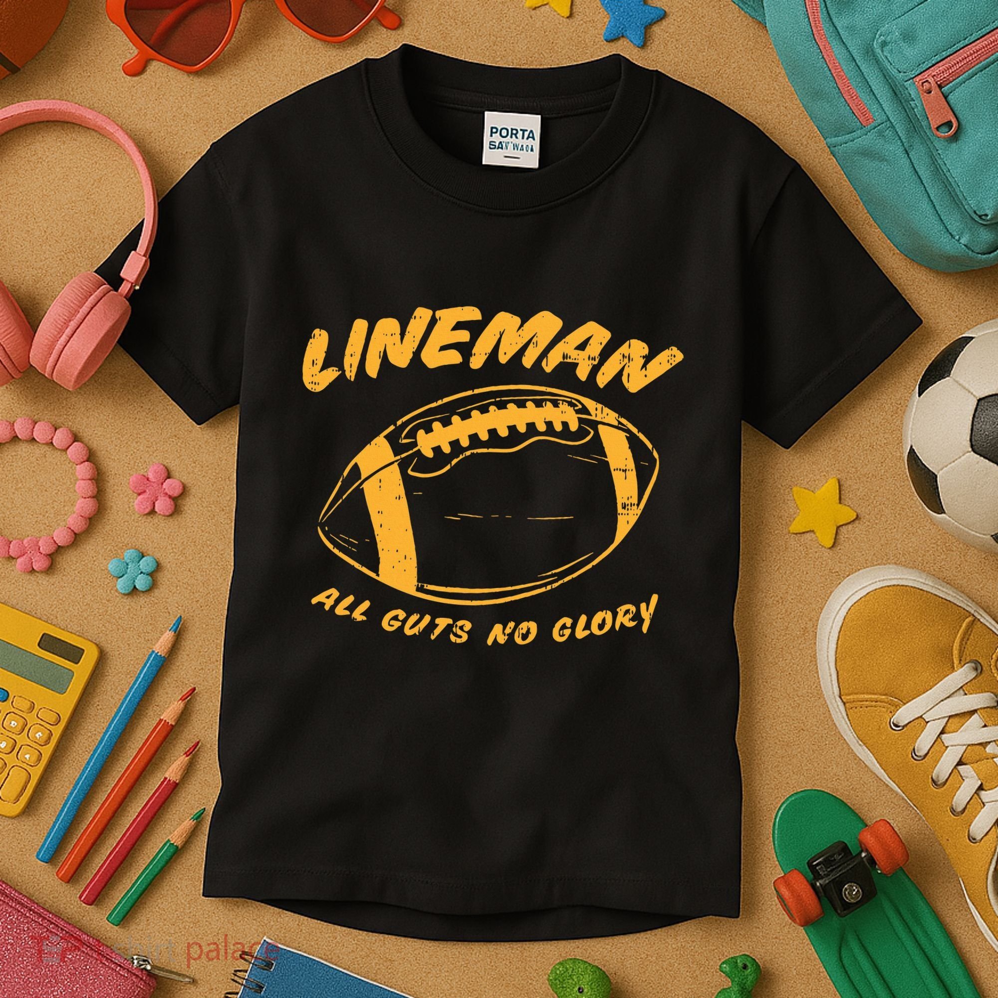 Lineman Guts Glory Funny American Football Gridiron Gift Kids T-Shirt