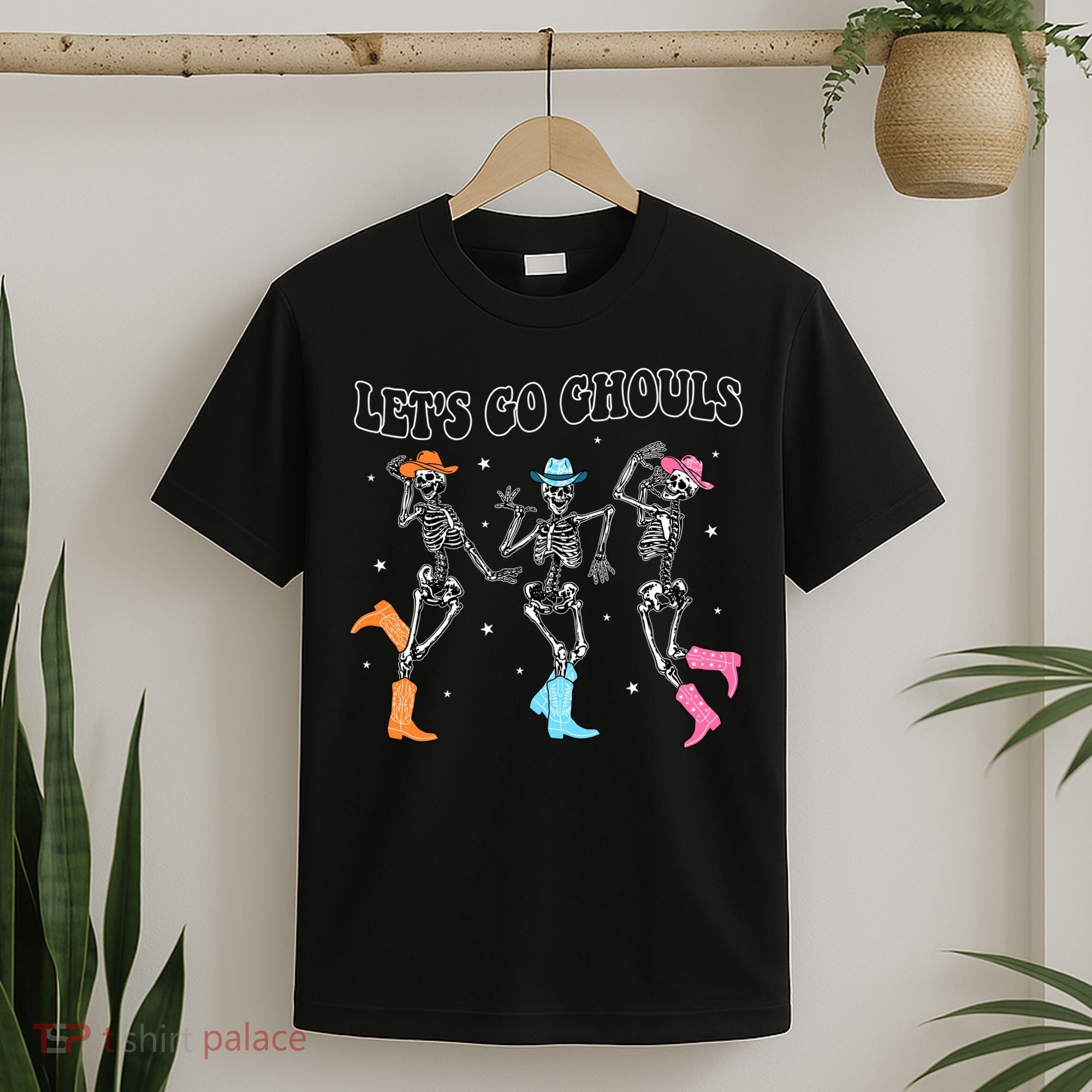 LetS Go Ghouls Dancing Skeleton Cowboy Western Halloween T-Shirt