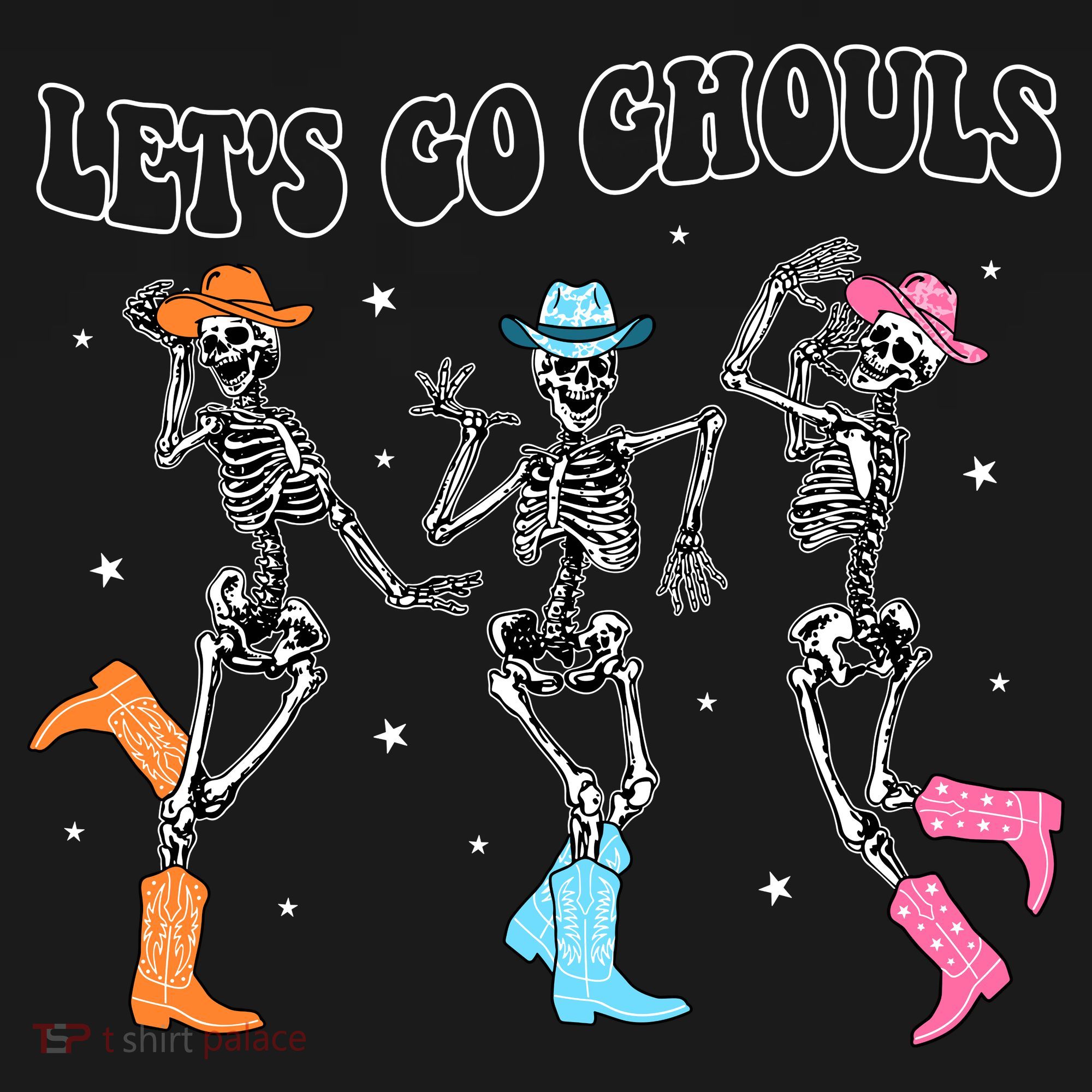 LetS Go Ghouls Dancing Skeleton Cowboy Western Halloween T-Shirt