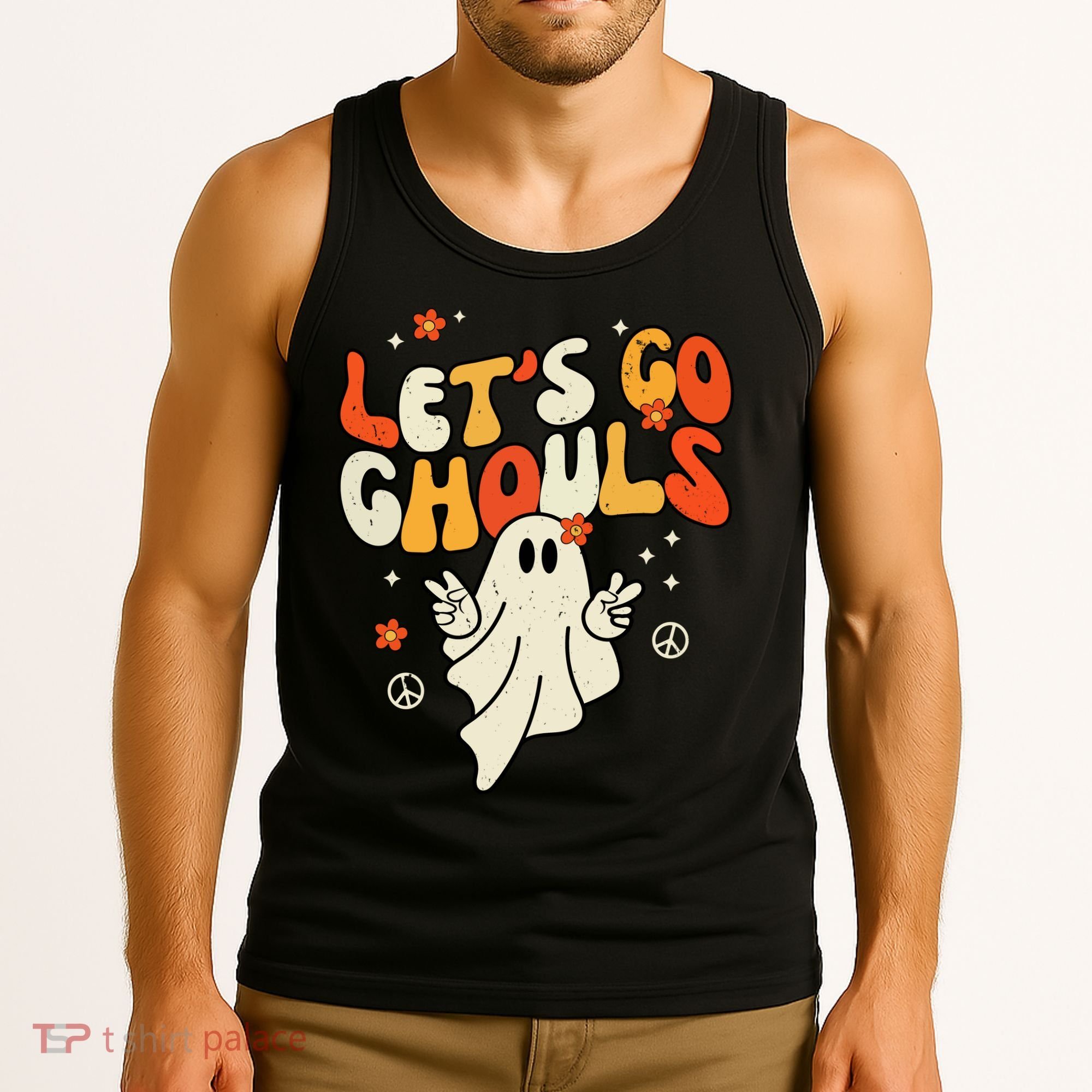 Lets Go Ghouls Ghost Retro Halloween Costume Tank Top