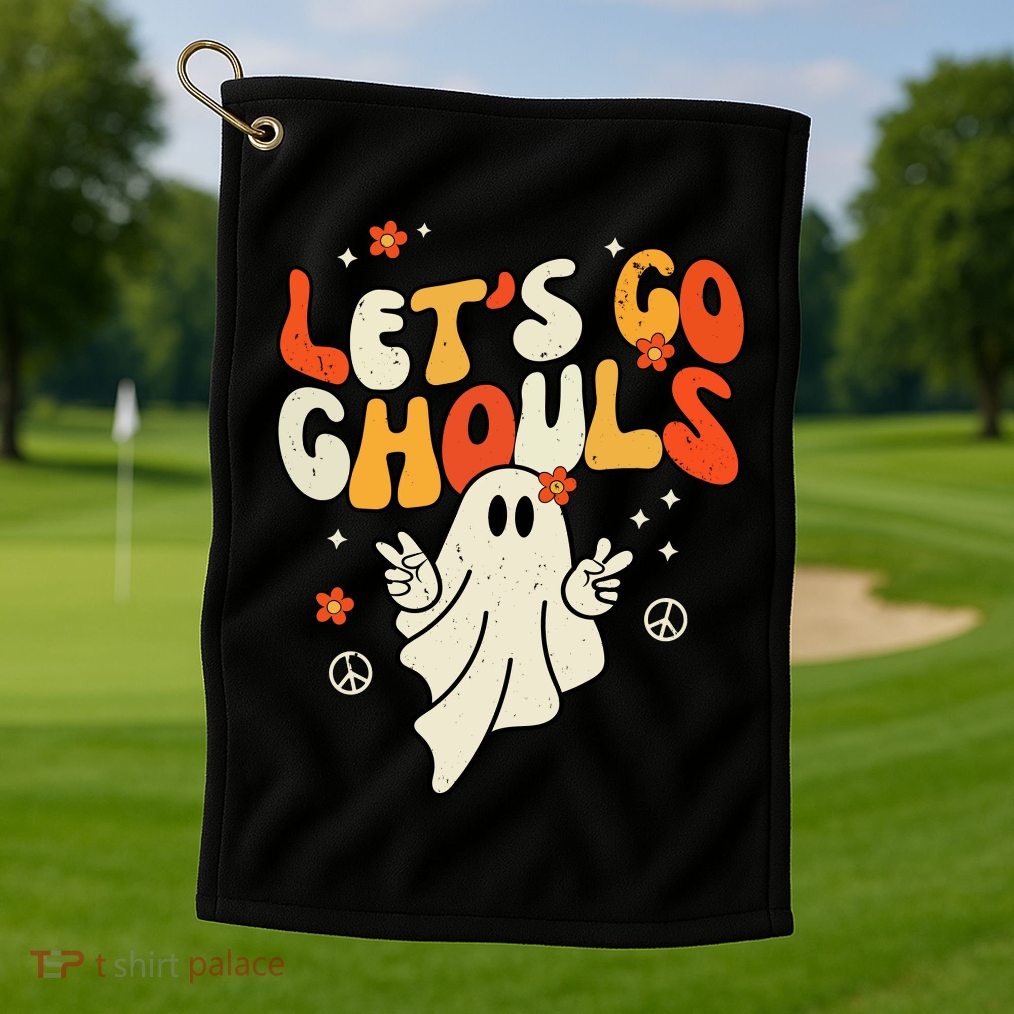Lets Go Ghouls Ghost Retro Halloween Costume Golf Towel