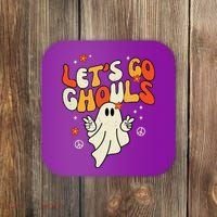 Lets Go Ghouls Ghost Retro Halloween Costume Coaster thumb 0