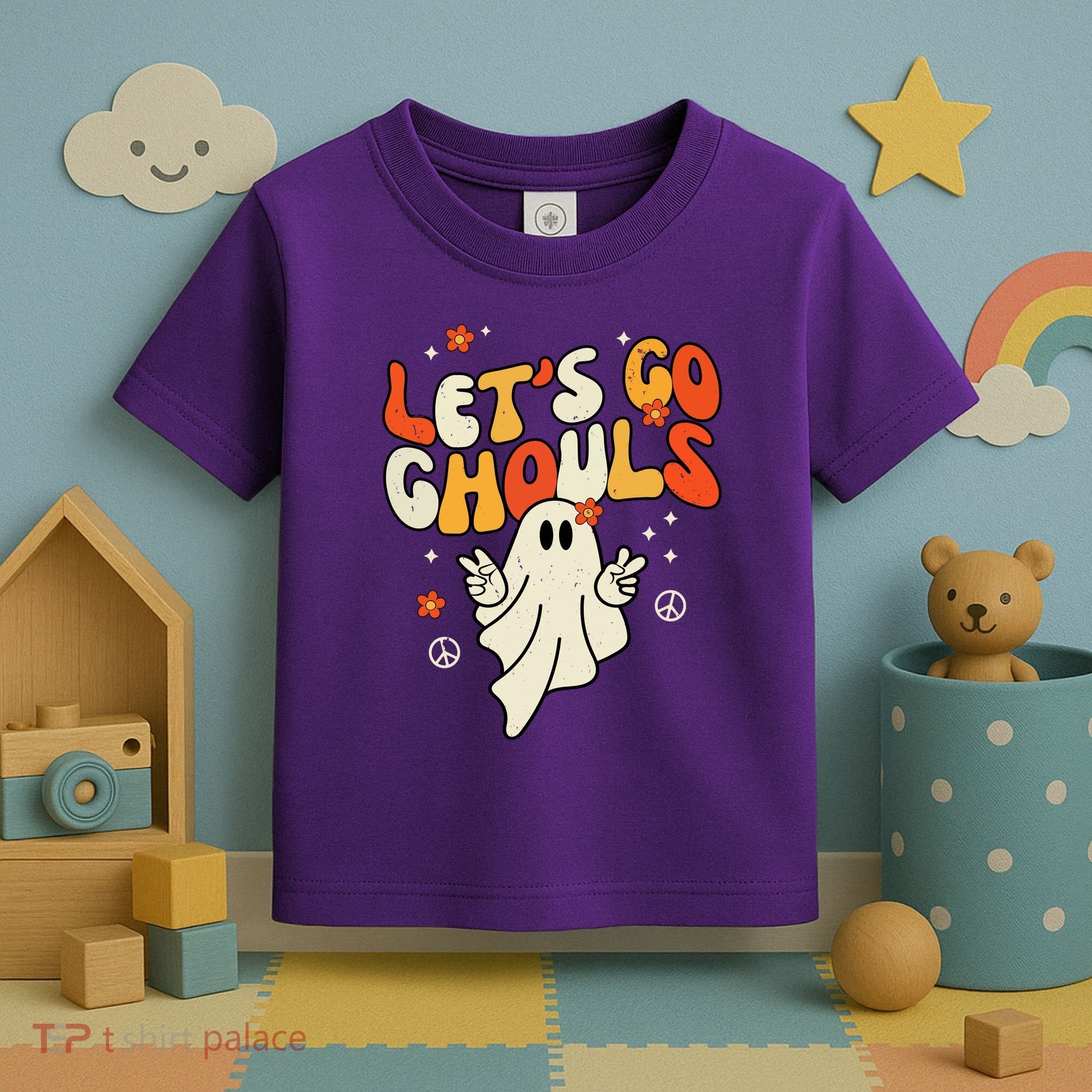 Lets Go Ghouls Ghost Retro Halloween Costume Toddler T-Shirt