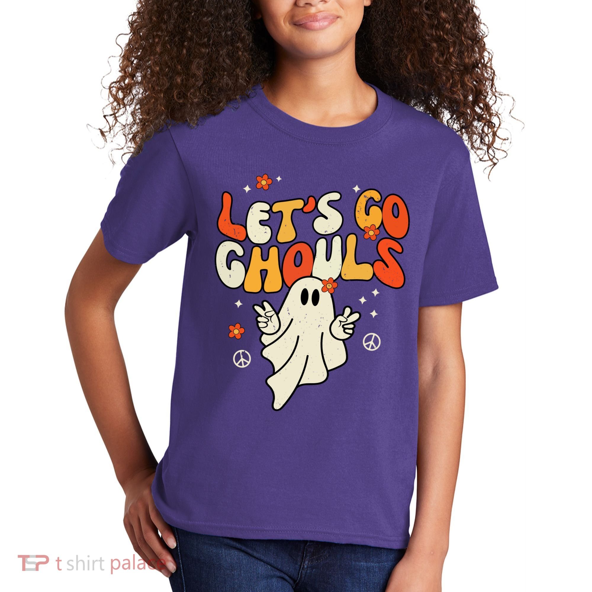 Lets Go Ghouls Ghost Retro Halloween Costume Kids T-Shirt