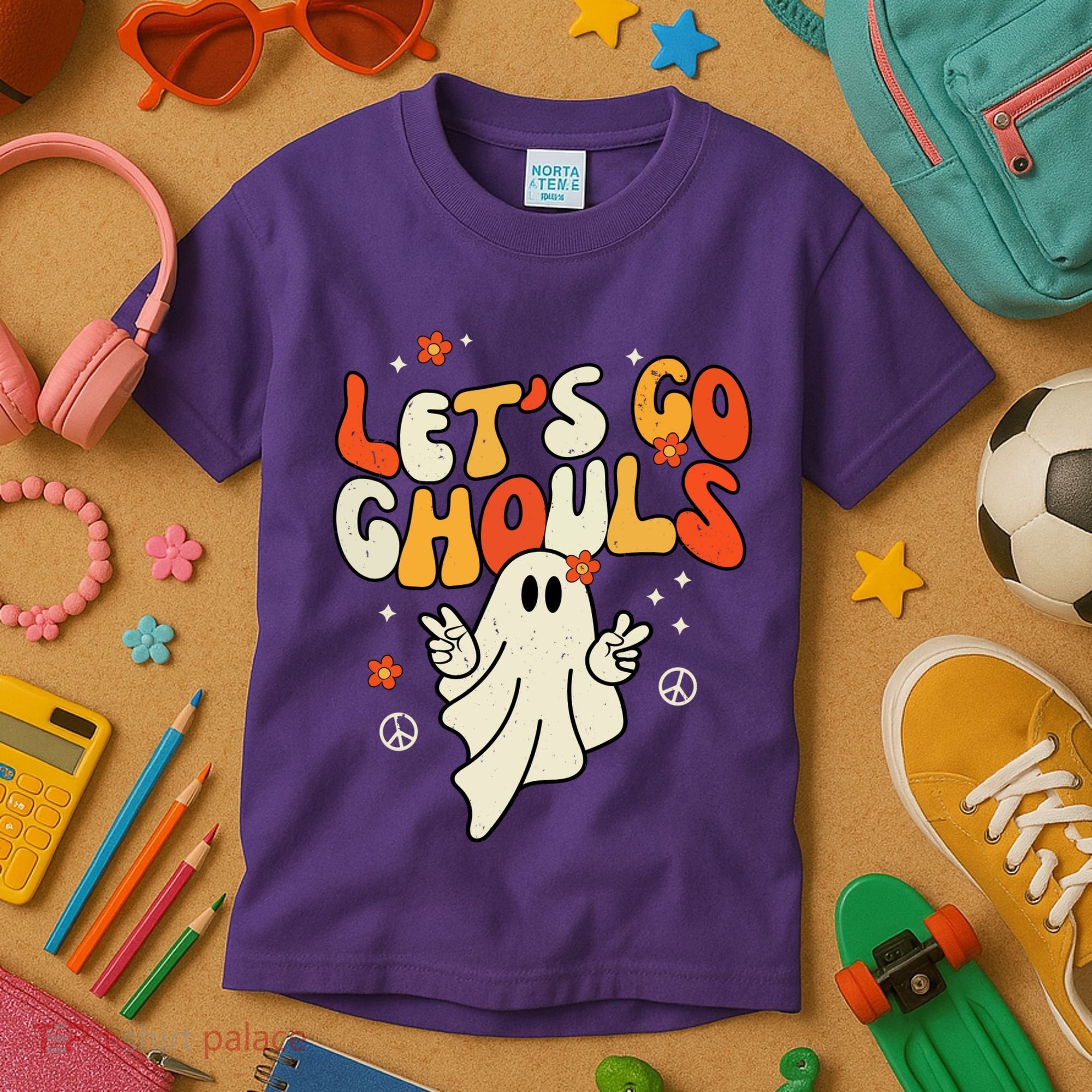 Lets Go Ghouls Ghost Retro Halloween Costume Kids T-Shirt