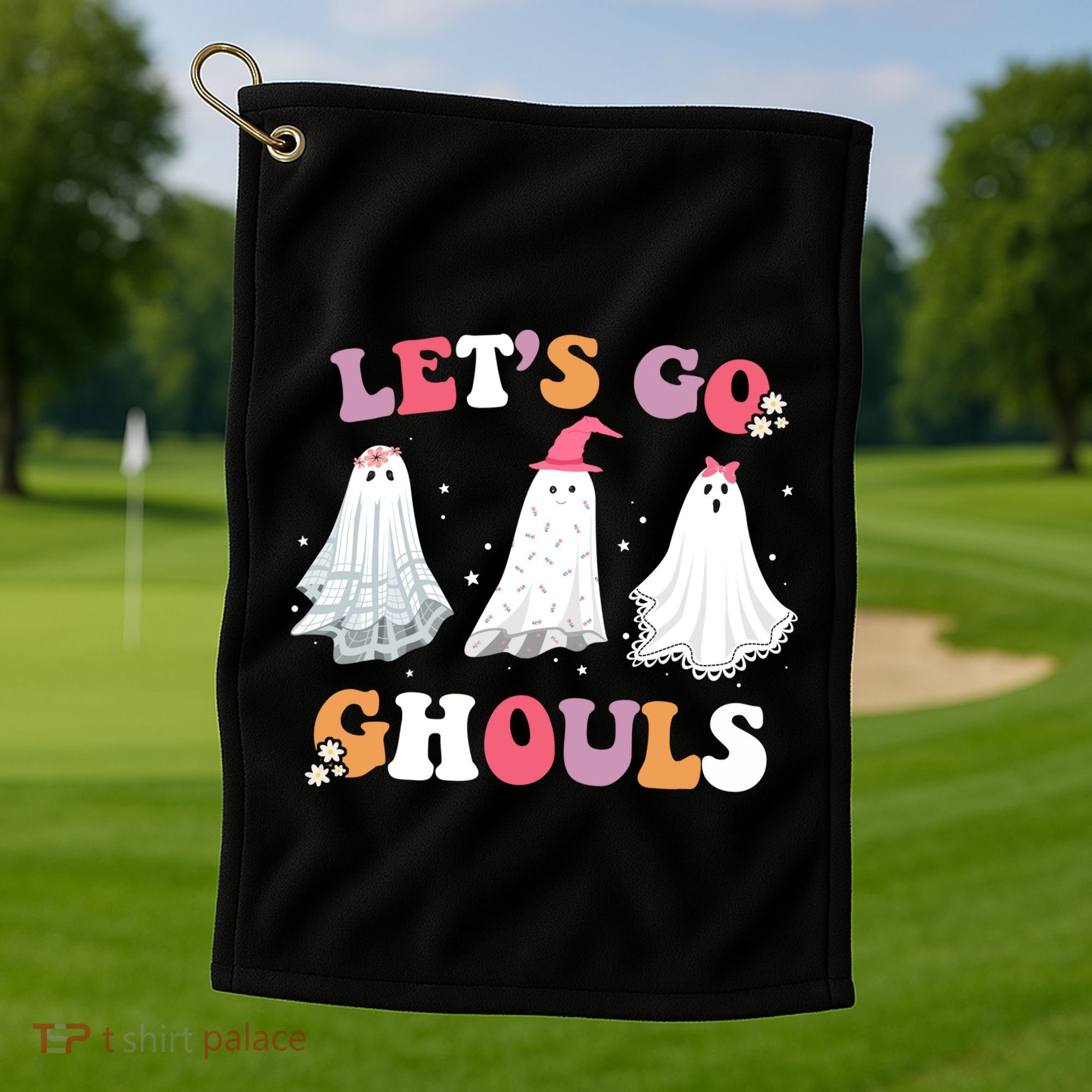 Lets Go Ghouls Cute Halloween Girl Squad Golf Towel