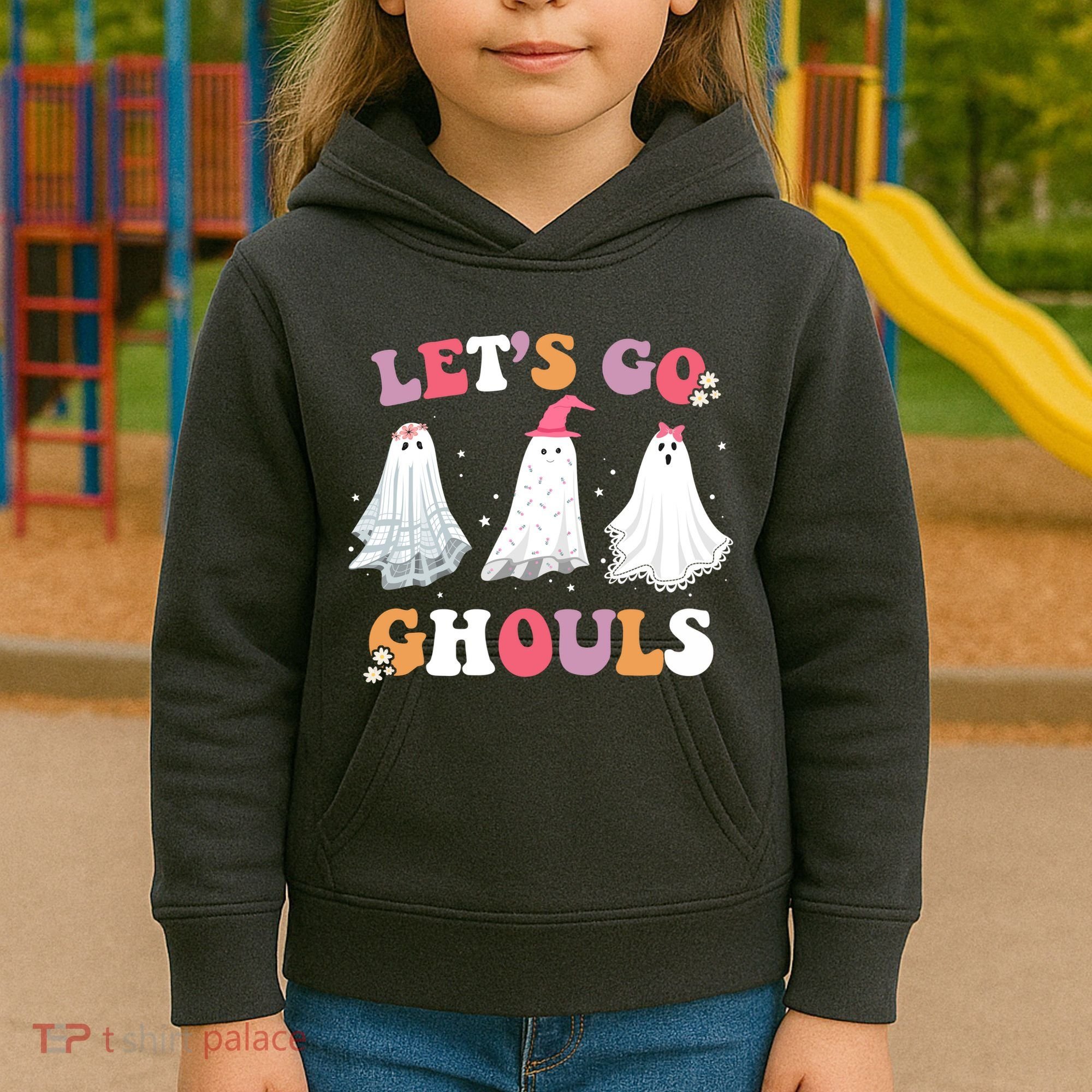 Lets Go Ghouls Cute Halloween Girl Squad Kids Hoodie