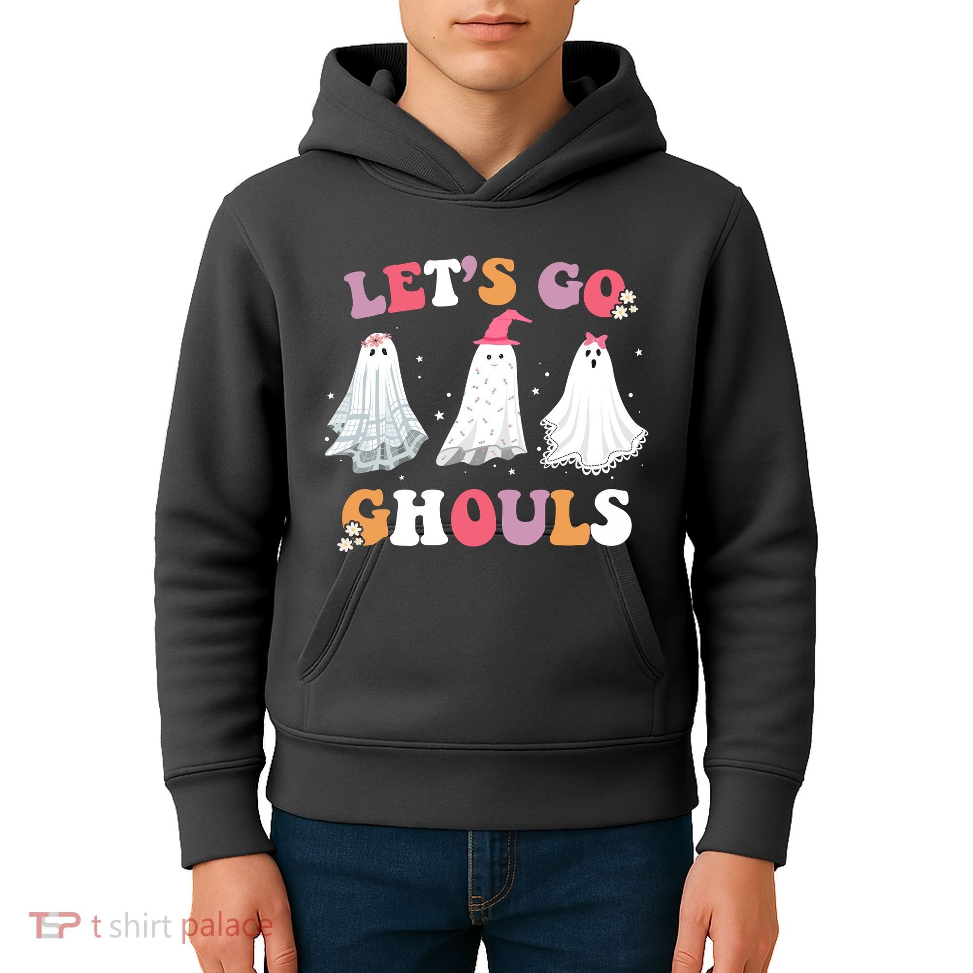 Lets Go Ghouls Cute Halloween Girl Squad Kids Hoodie