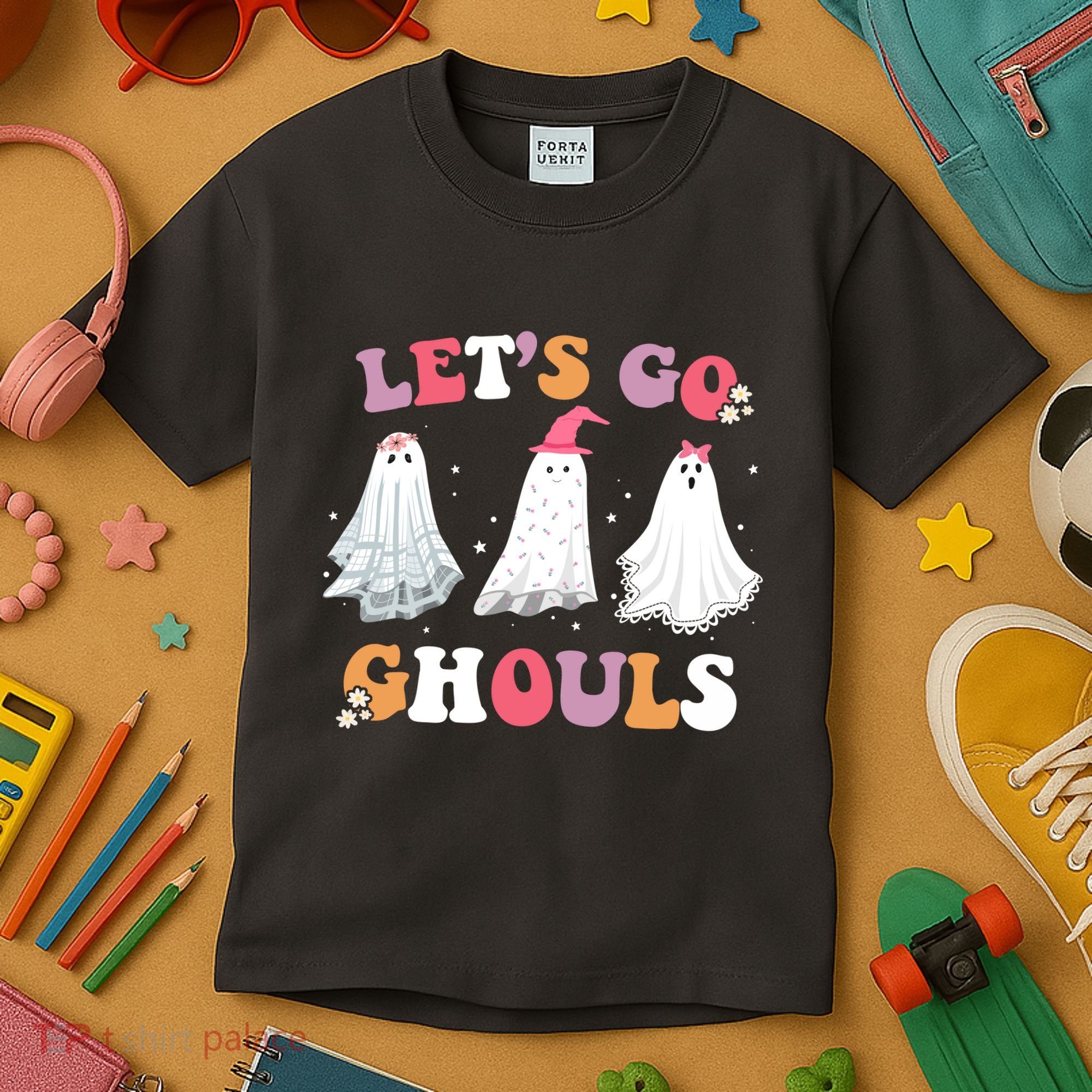 Lets Go Ghouls Cute Halloween Girl Squad Kids T-Shirt
