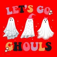 Lets Go Ghouls Cute Halloween Girl Squad Santa Hat thumb 1