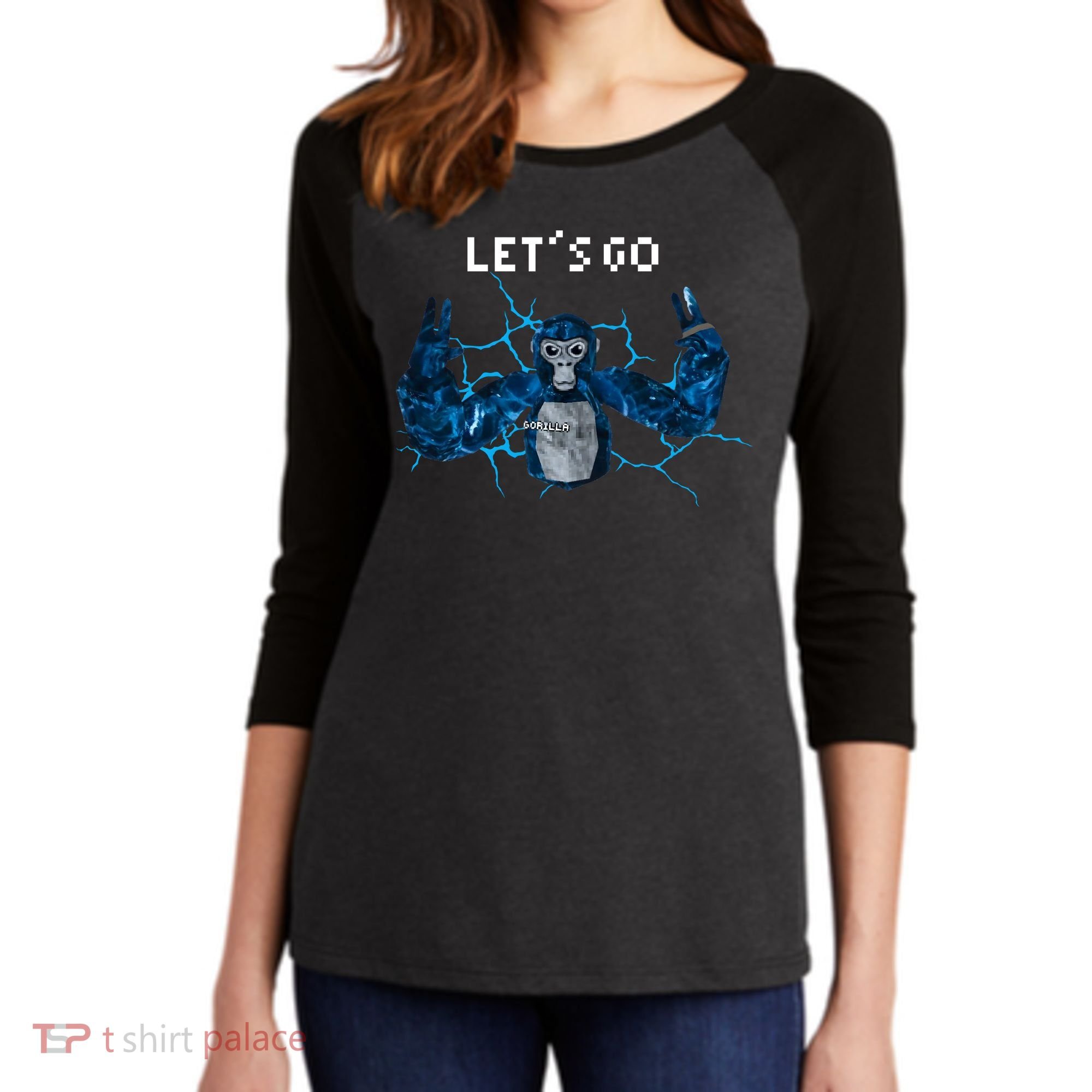 Let's Go Gorilla Gamer Meme Women's Tri-Blend 3/4-Sleeve Raglan Shirt