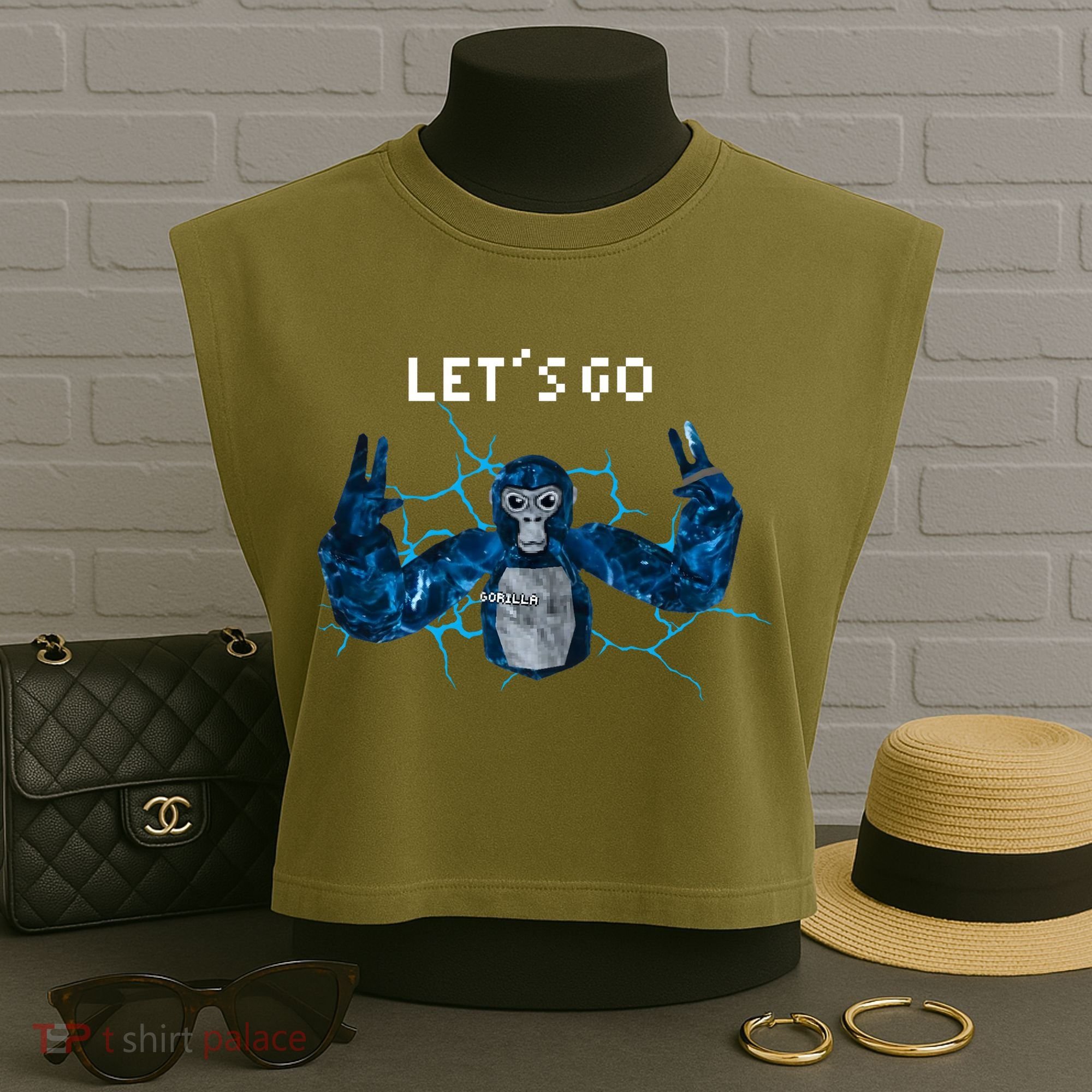 Let's Go Gorilla Gamer Meme Garment-Dyed Women's Muscle Tee